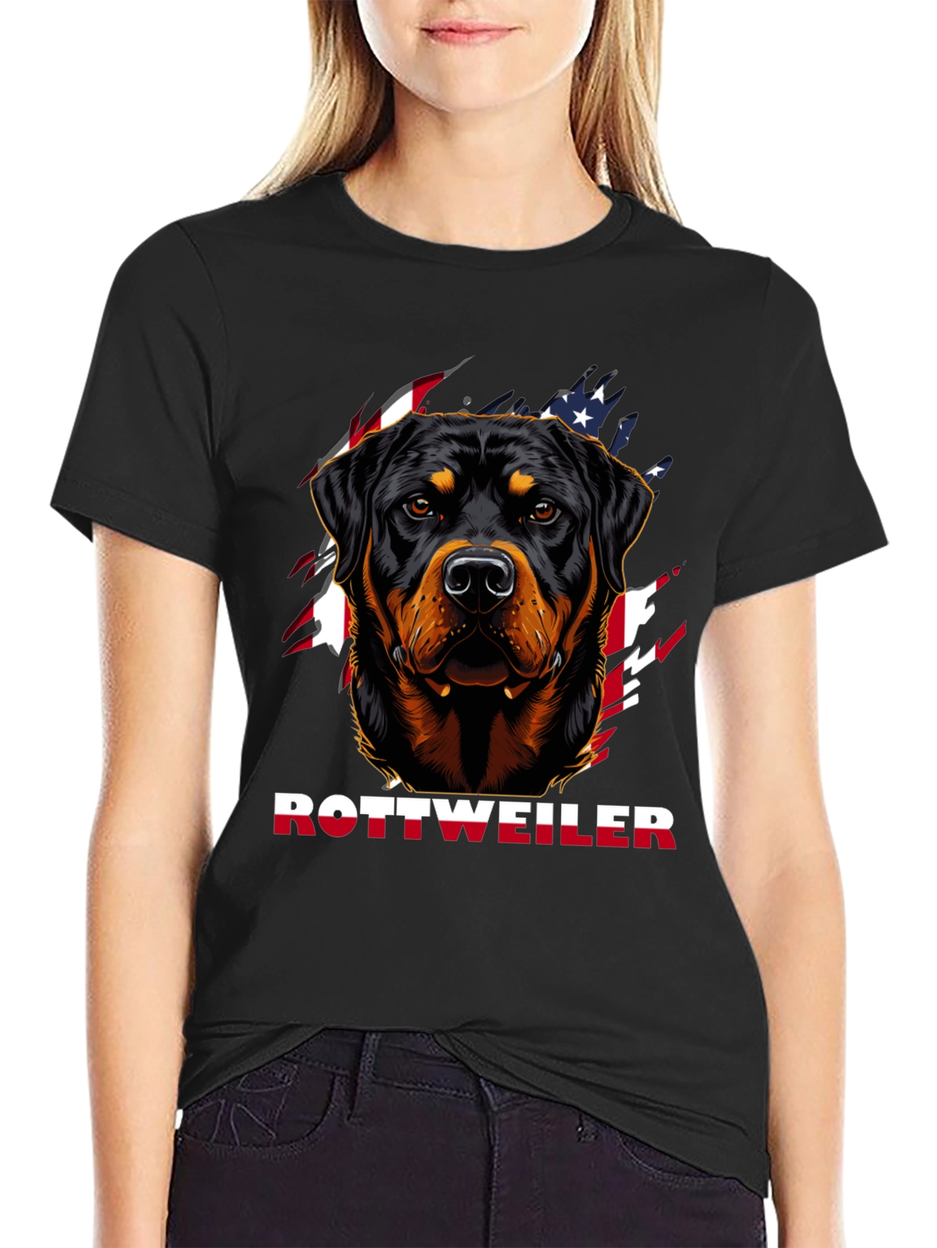Rottweiler Dog Graphic T-Shirt - Patriotic Design