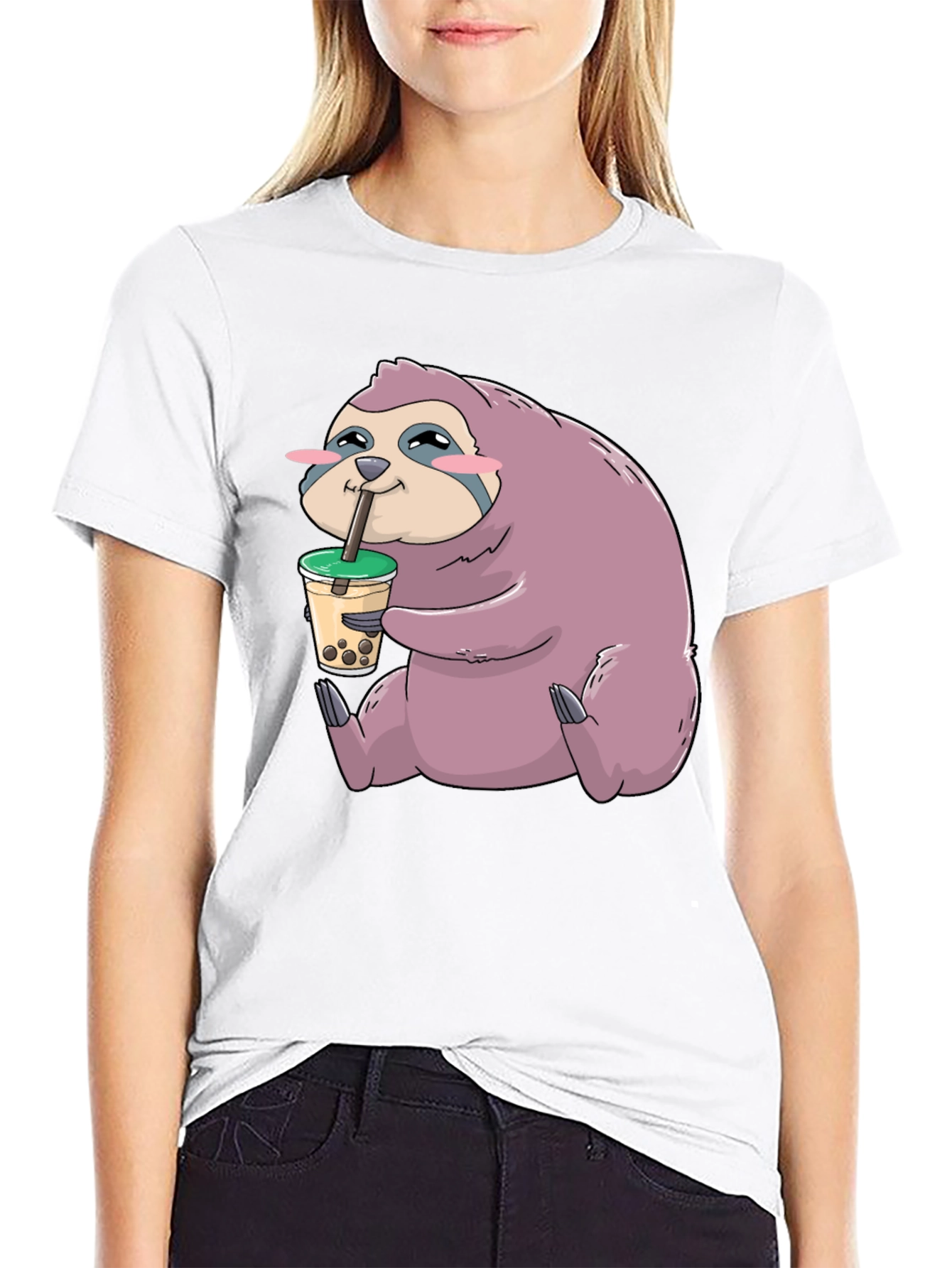 Sloth Boba Tea Graphic T-Shirt - Relaxed Style