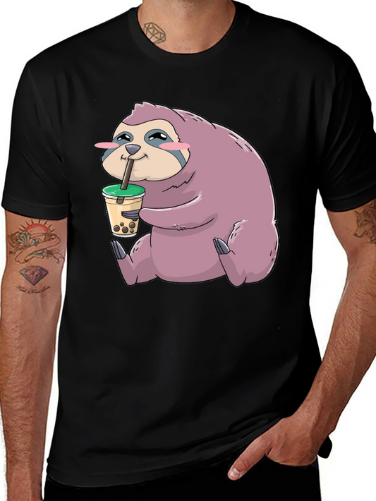 Sloth Boba Tea Graphic T-Shirt - Relaxed Style