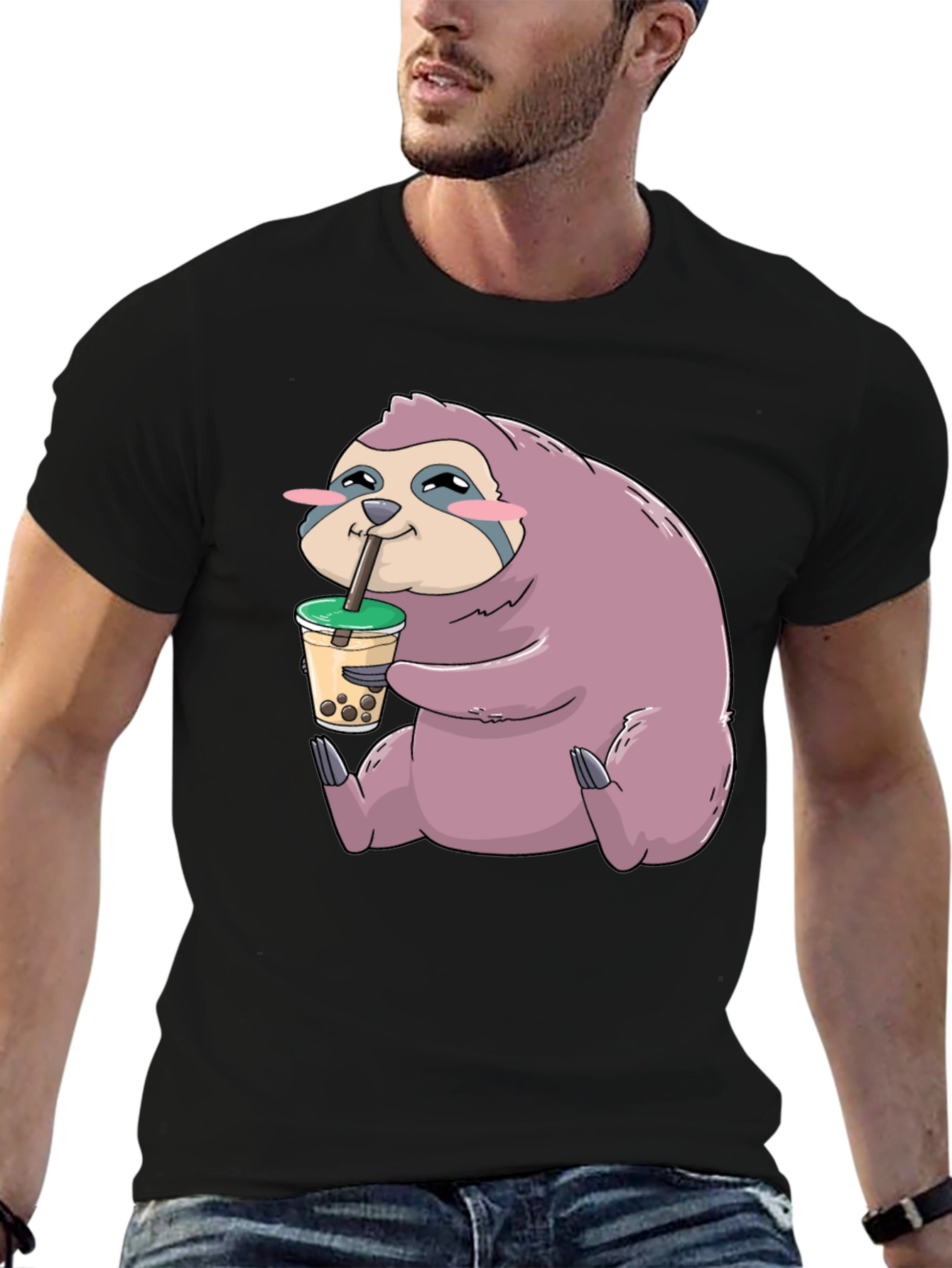 Sloth Boba Tea Graphic T-Shirt - Relaxed Style