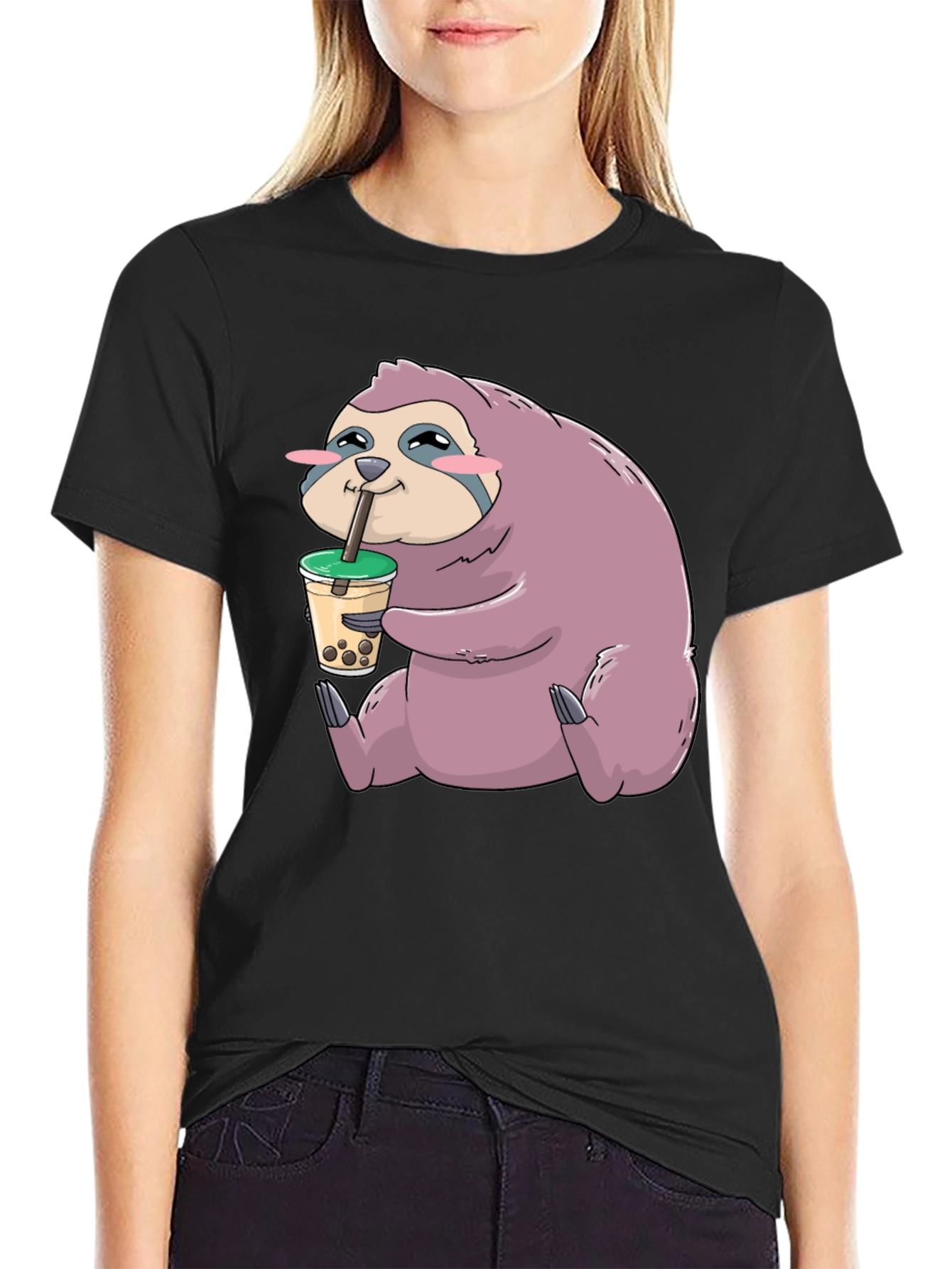 Sloth Boba Tea Graphic T-Shirt - Relaxed Style