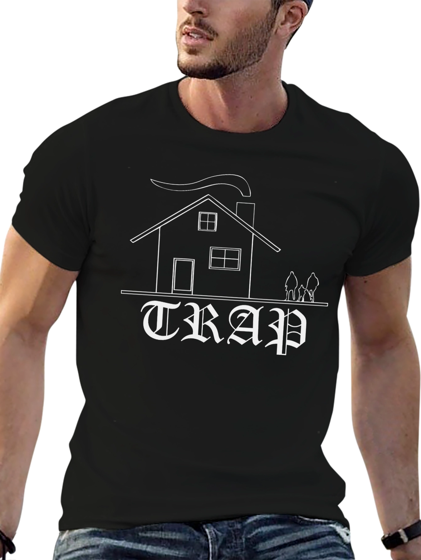 Trap House Graphic Tee - Black Cotton Blend Shirt