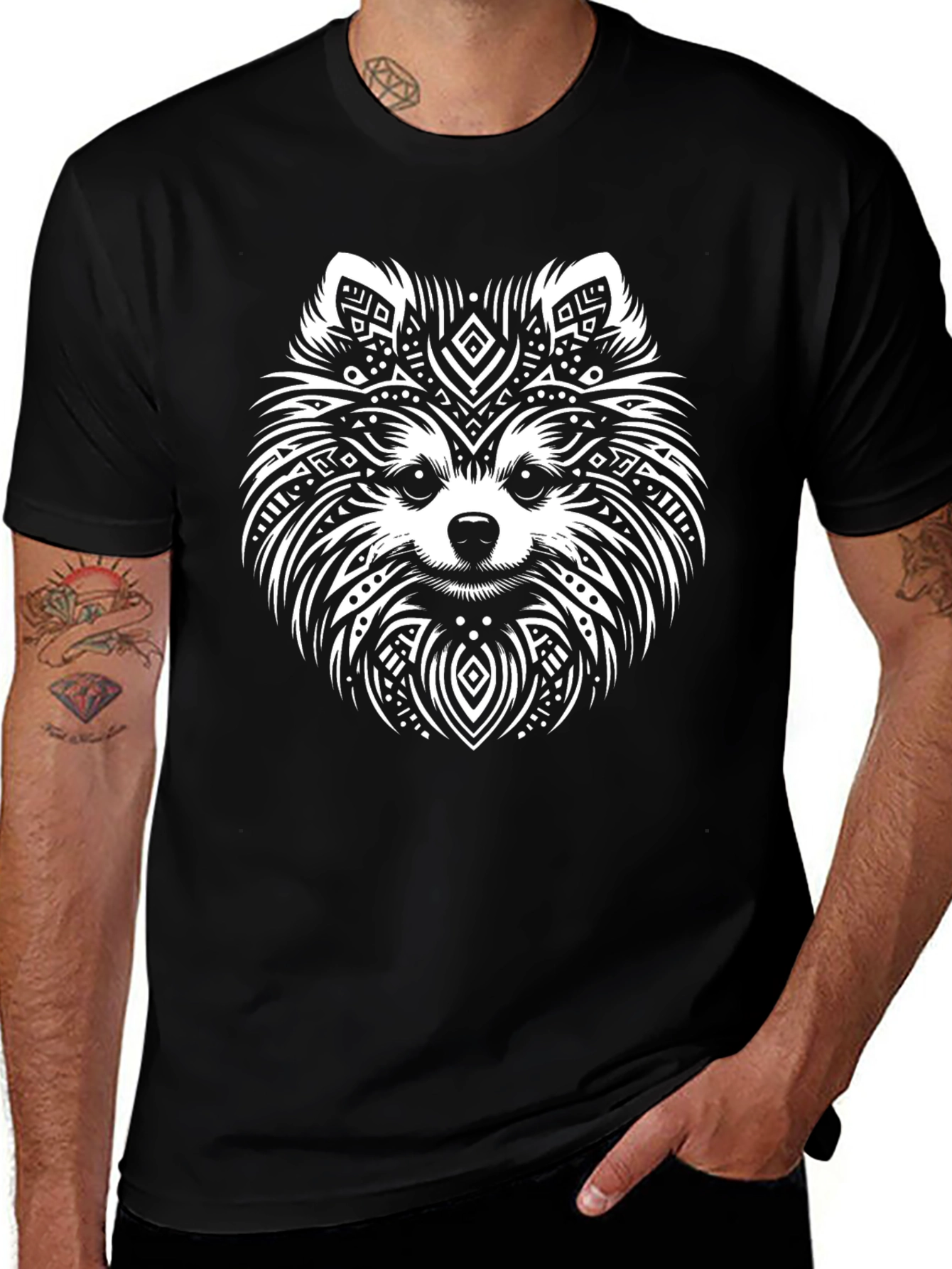 Dog Mandala Graphic Tee - Black Casual T-Shirt