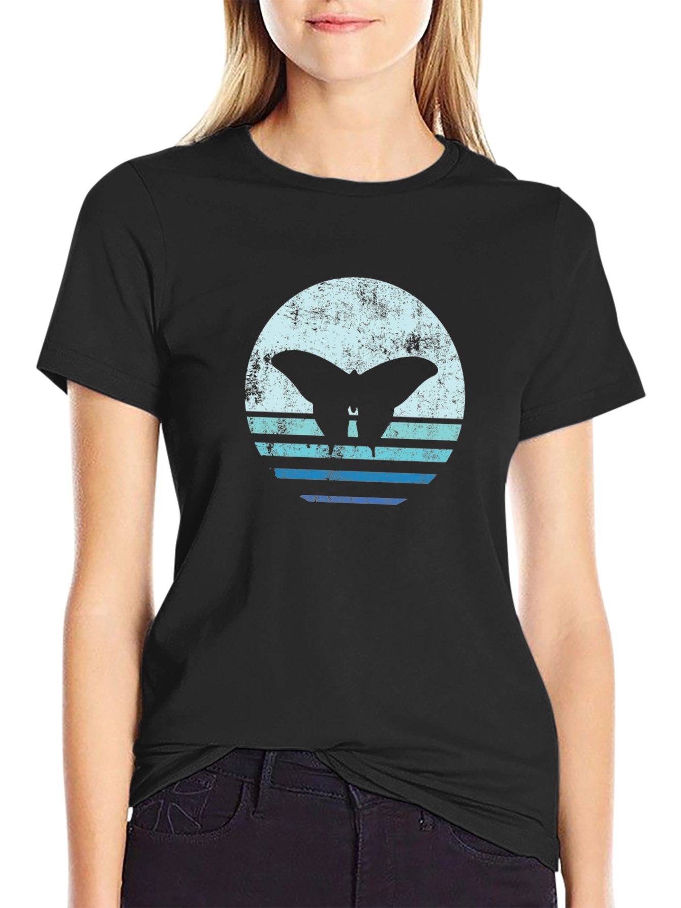Retro Butterfly Graphic Tee - Black Cotton T-Shirt