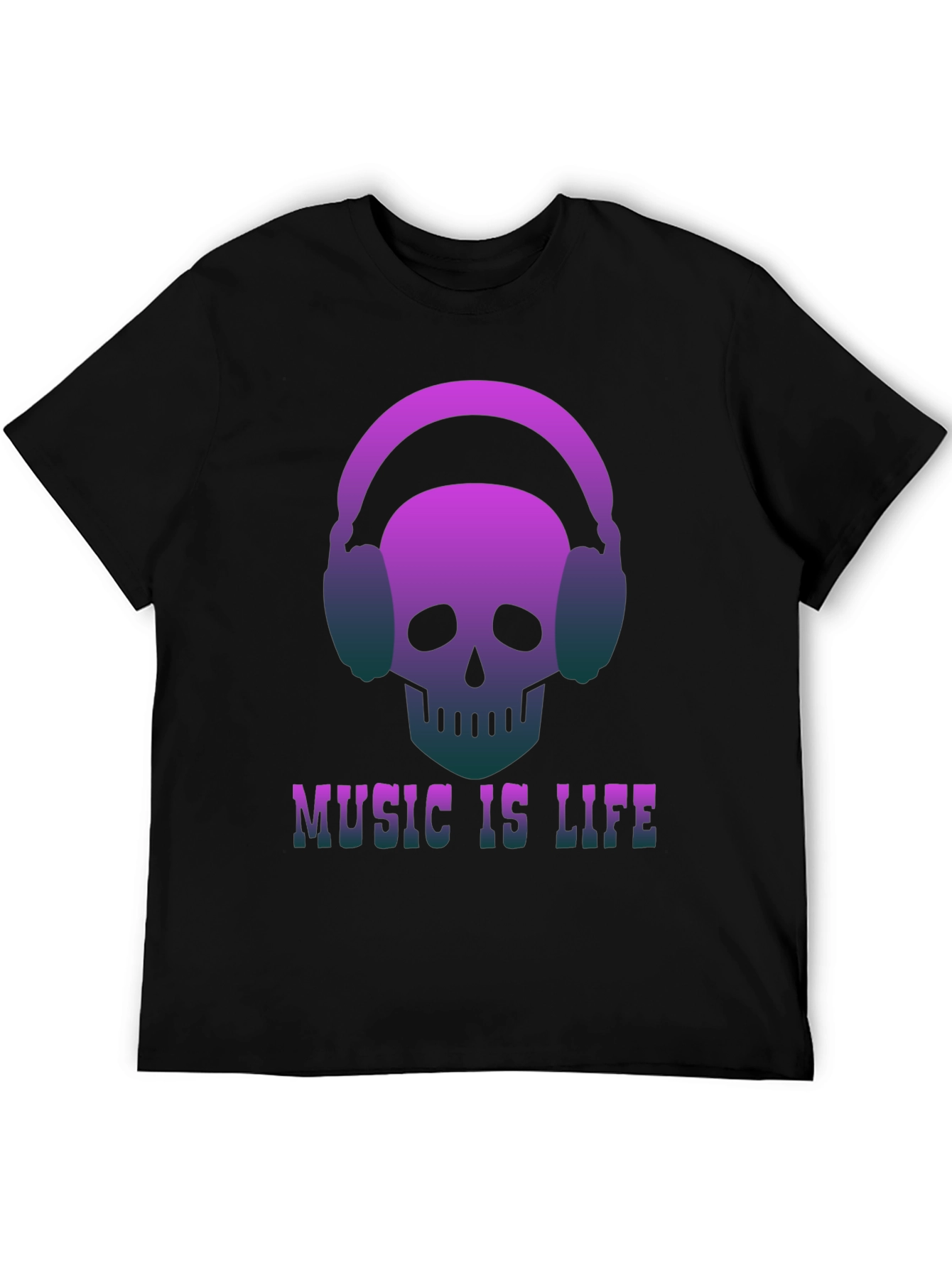 Music is Life Skull Headphone Graphic Tee