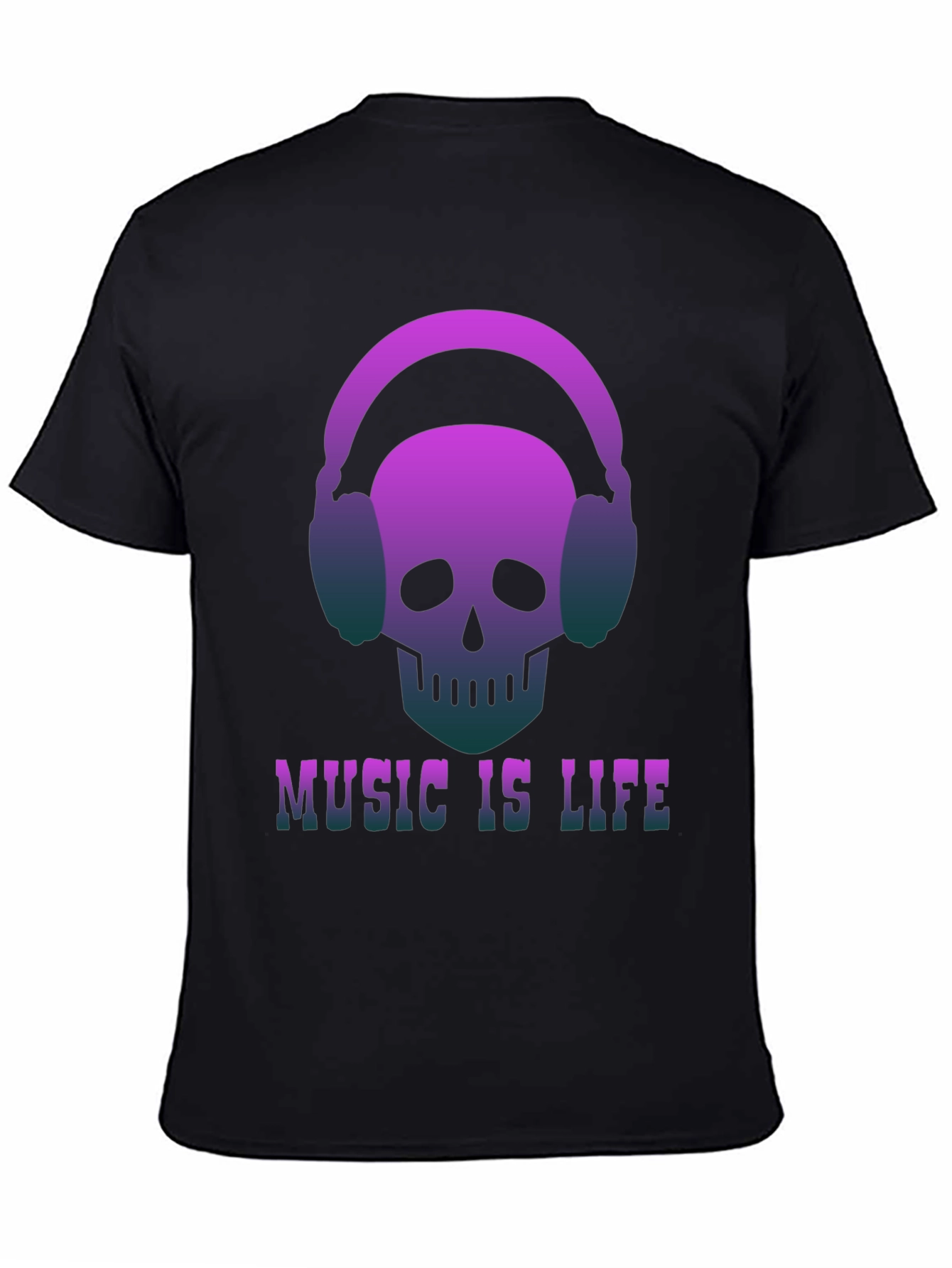 Music is Life Skull Headphone Graphic Tee