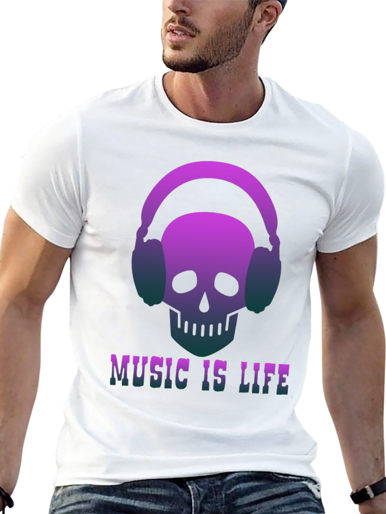 Music is Life Skull Headphone Graphic Tee