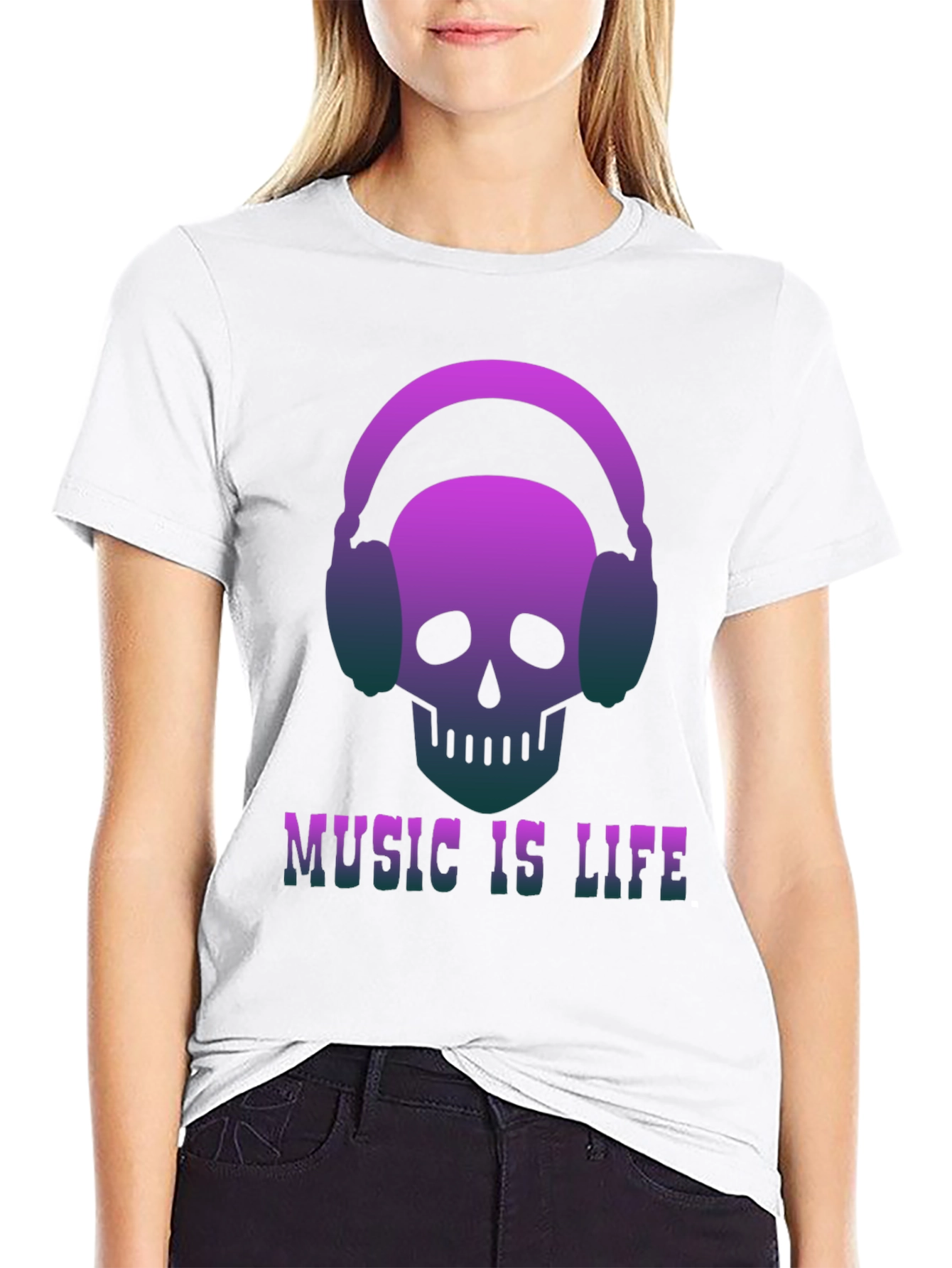 Music is Life Skull Headphone Graphic Tee