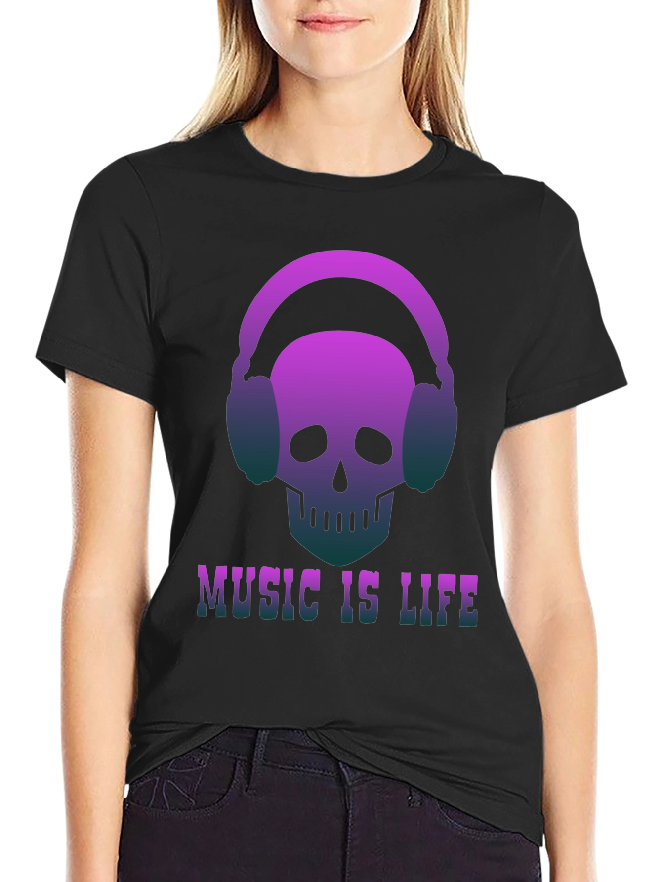 Music is Life Skull Headphone Graphic Tee
