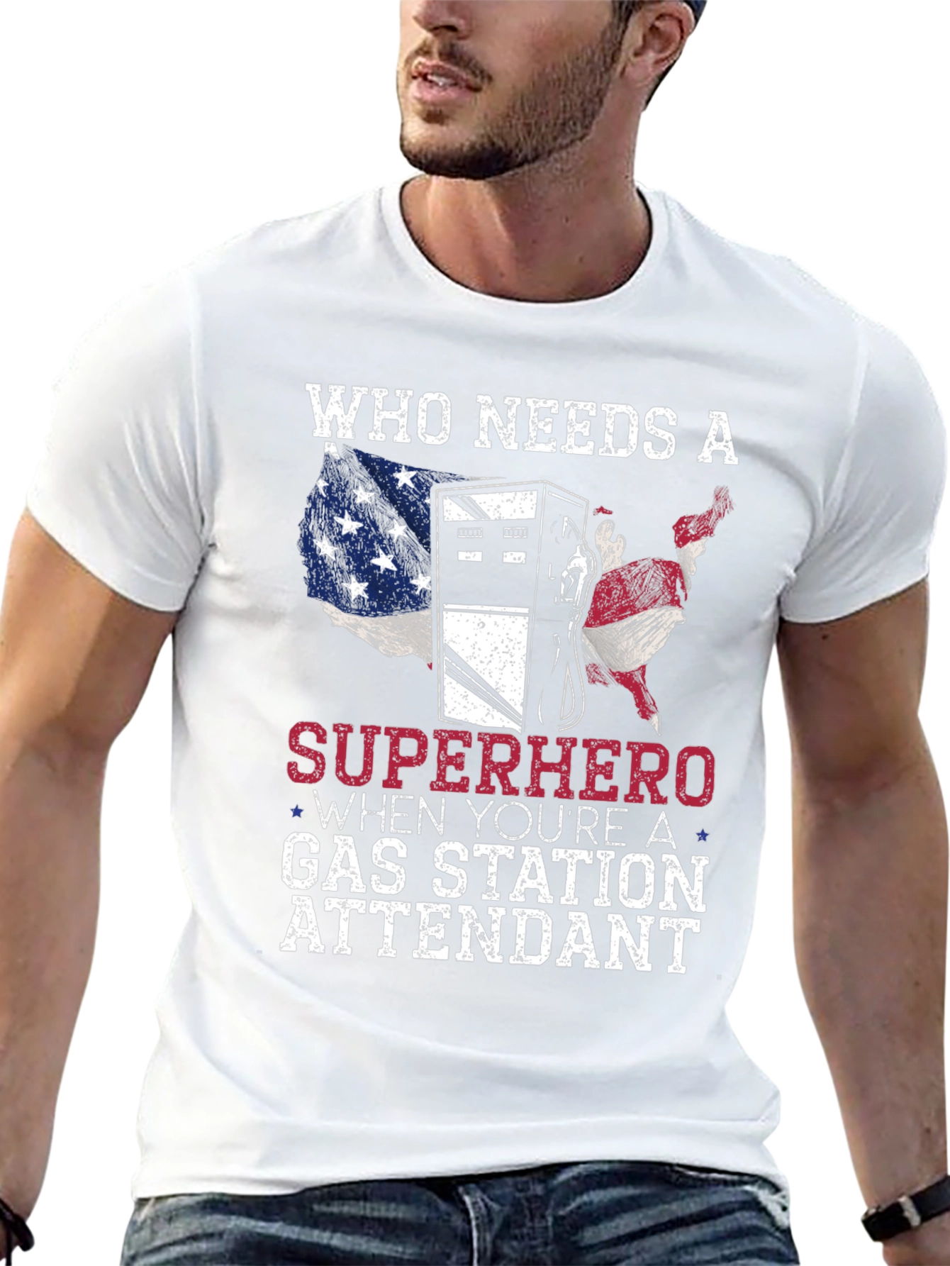 Gas Station Attendant Superhero Graphic T-Shirt