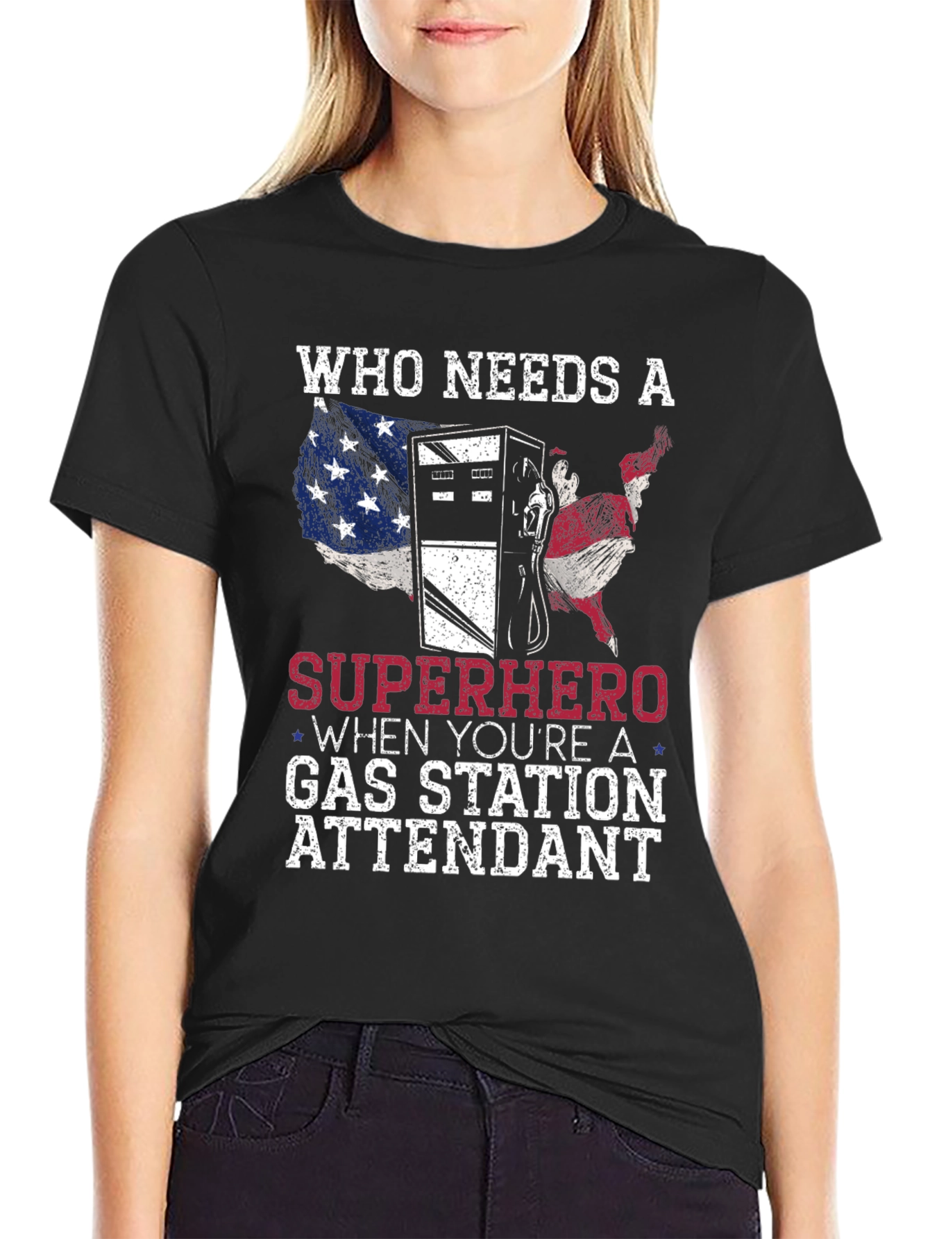 Gas Station Attendant Superhero Graphic T-Shirt
