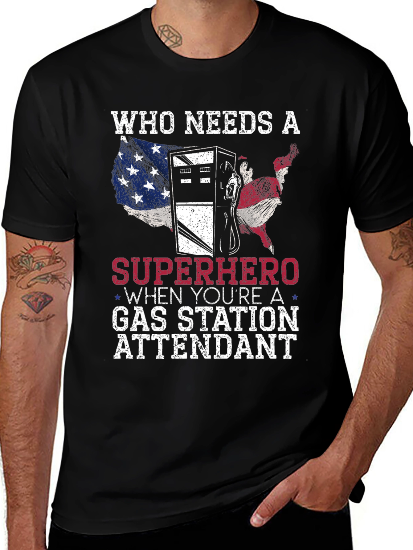 Gas Station Attendant Superhero Graphic T-Shirt