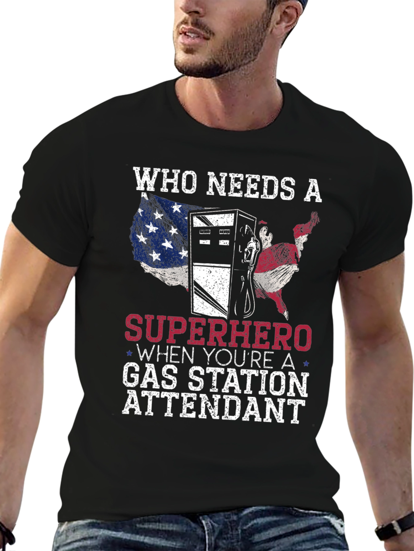 Gas Station Attendant Superhero Graphic T-Shirt
