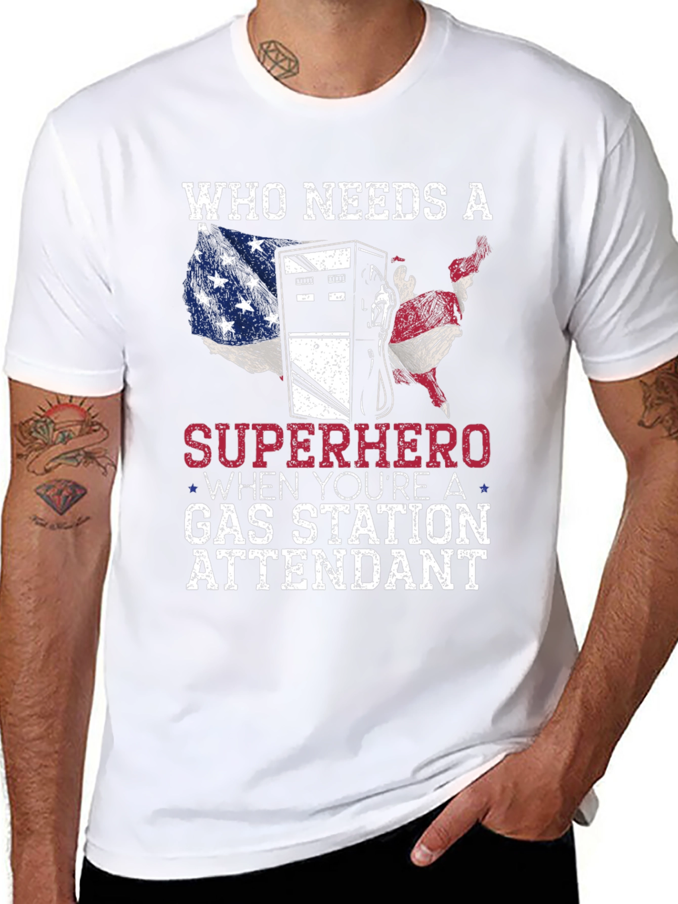 Gas Station Attendant Superhero Graphic T-Shirt
