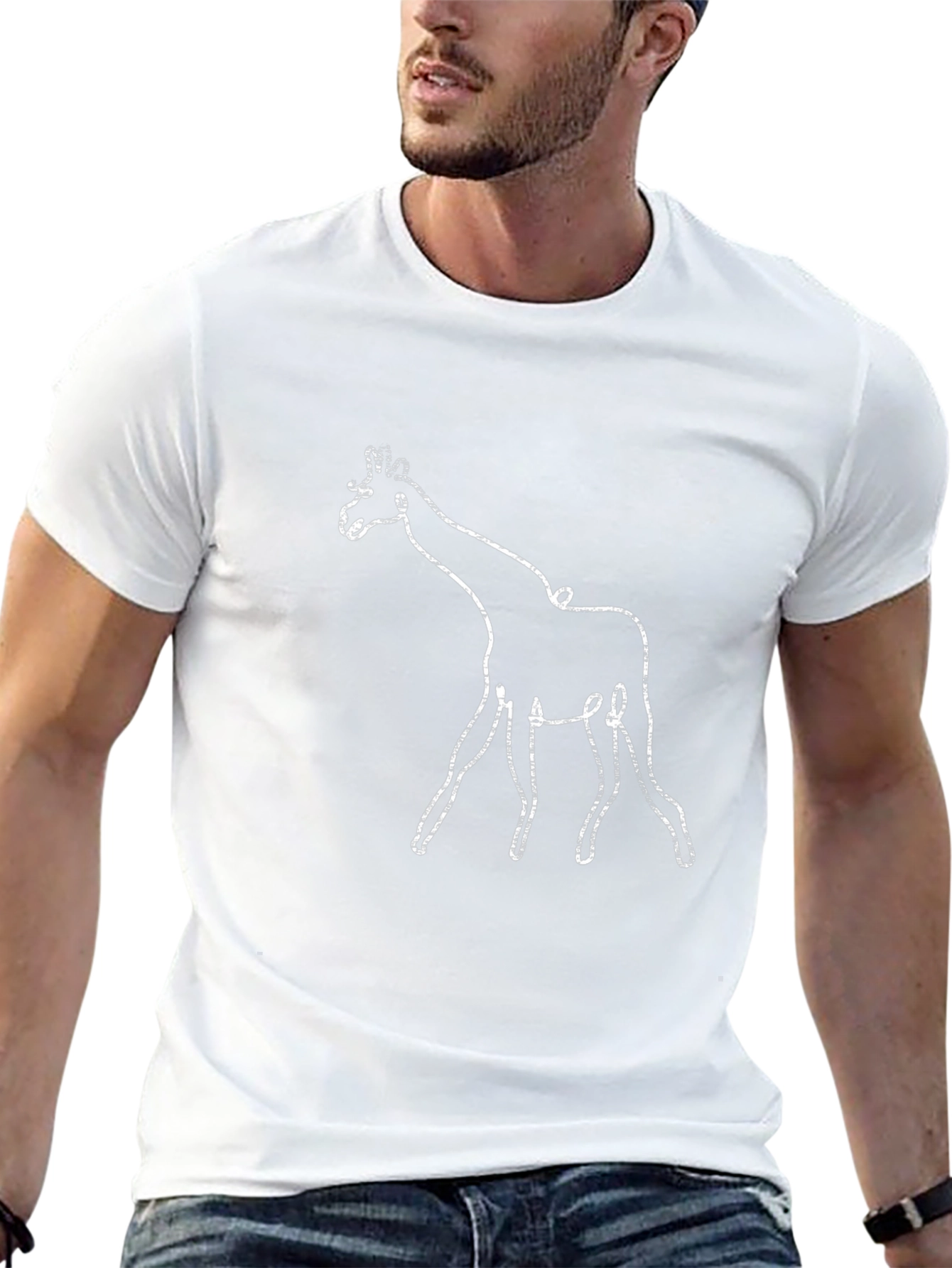 Abstract Giraffe Line Art Black T-Shirt
