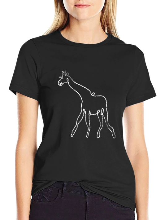 Abstract Giraffe Line Art Black T-Shirt