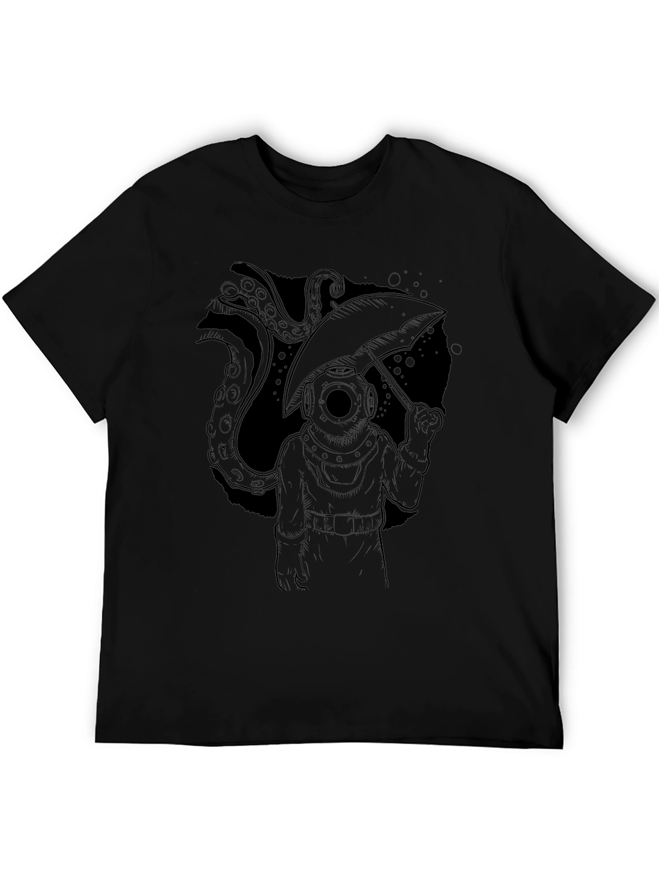 Diver & Octopus Black T-Shirt