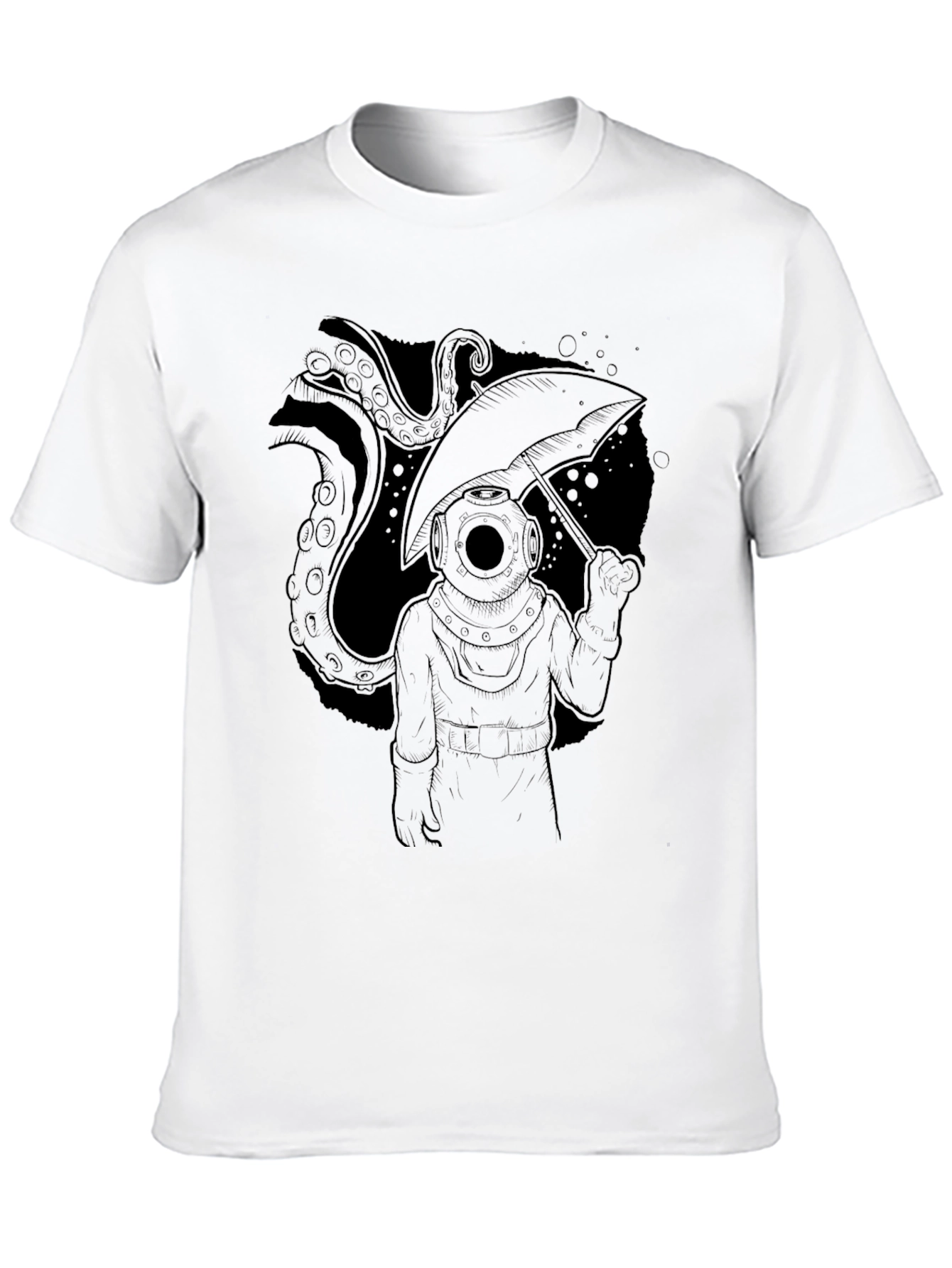 Diver & Octopus Black T-Shirt
