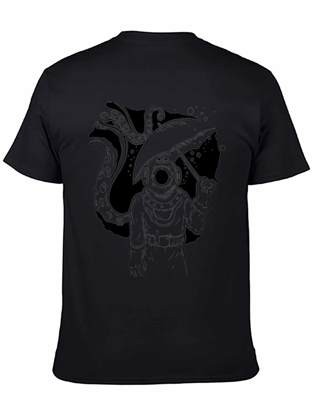 Diver & Octopus Black T-Shirt