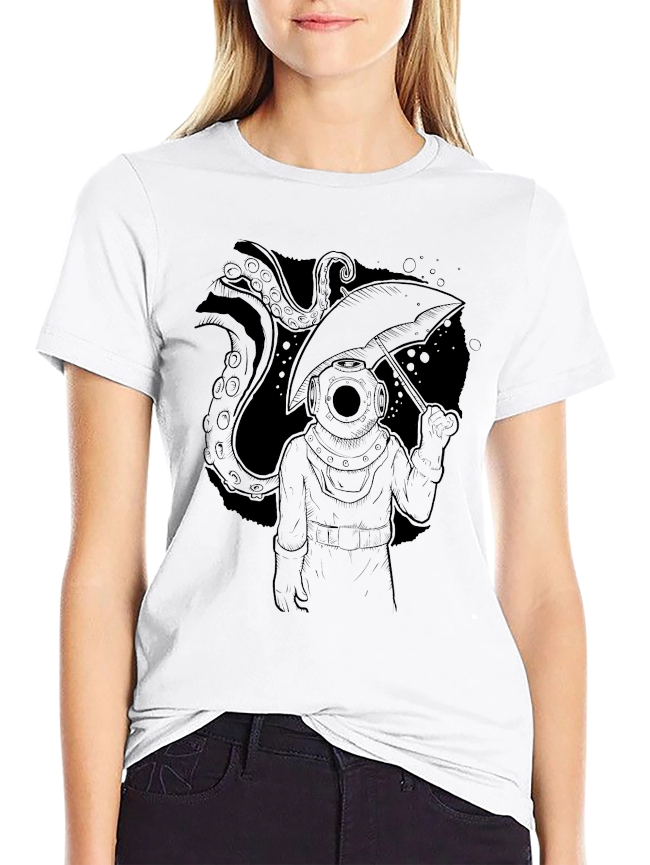 Diver & Octopus Black T-Shirt