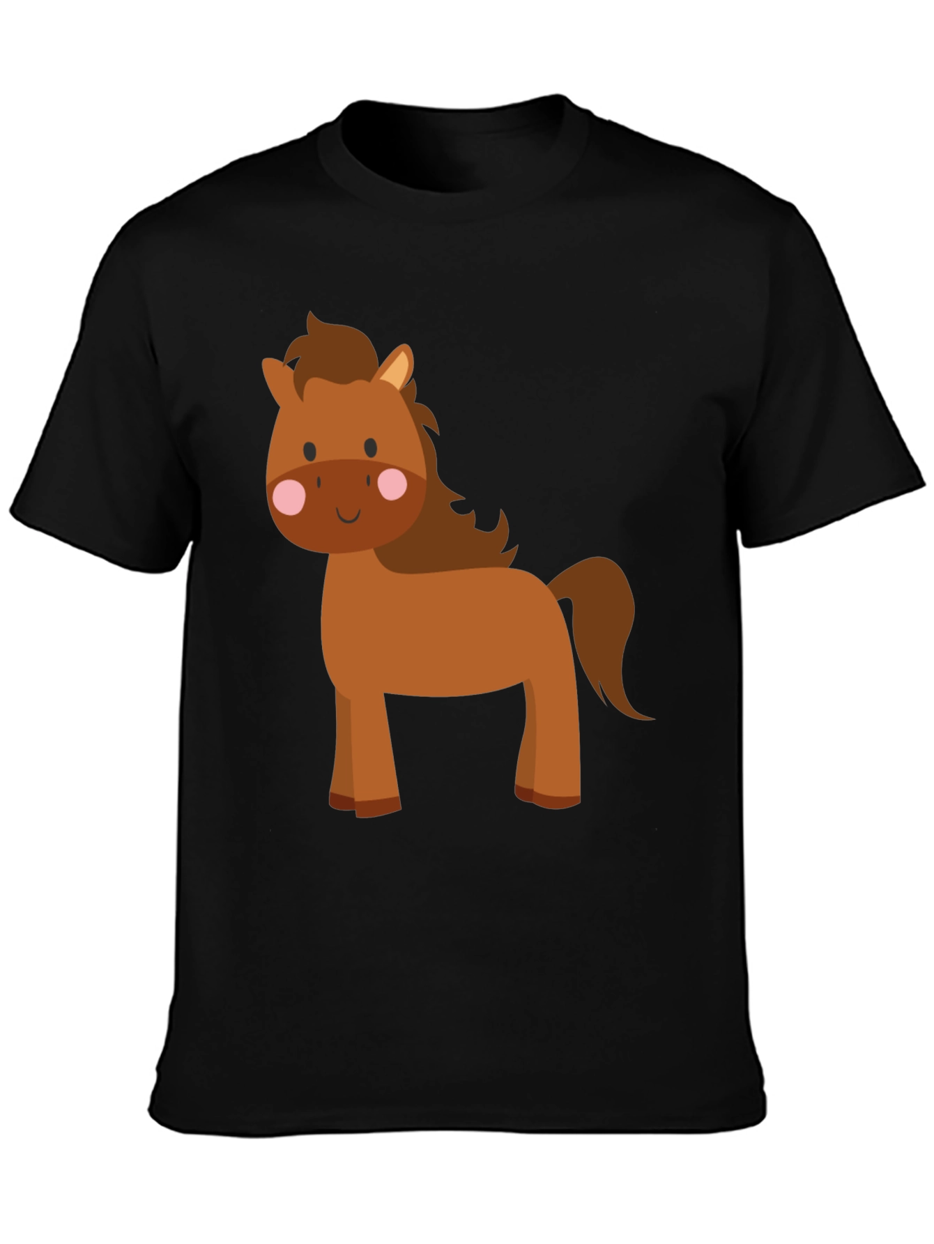 Cute Cartoon Horse Graphic Tee - Black