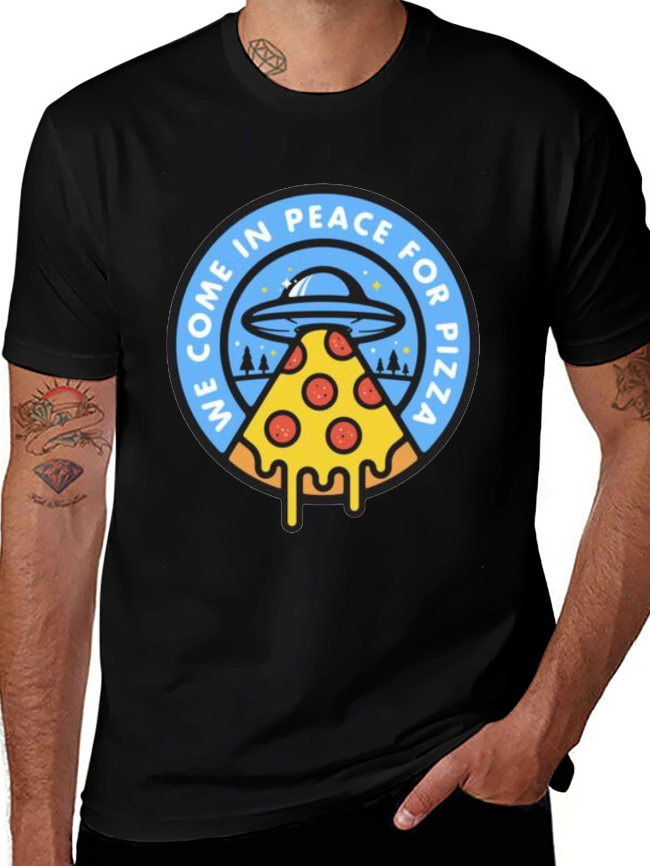 Peace For Pizza T-Shirt Funny Alien UFO Tee