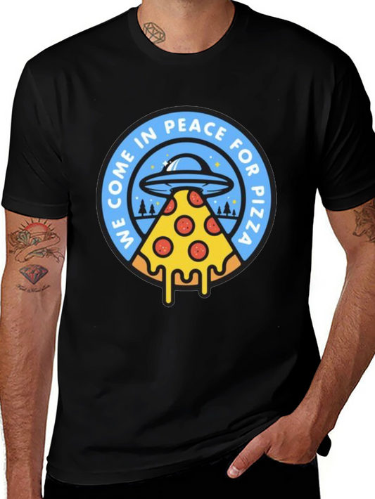 Peace For Pizza T-Shirt Funny Alien UFO Tee