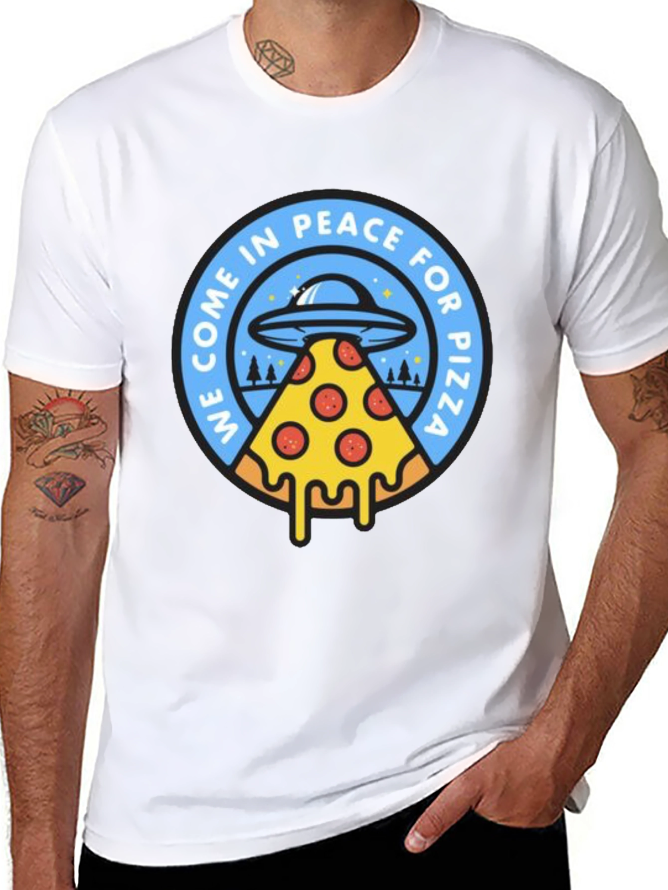 Peace For Pizza T-Shirt Funny Alien UFO Tee