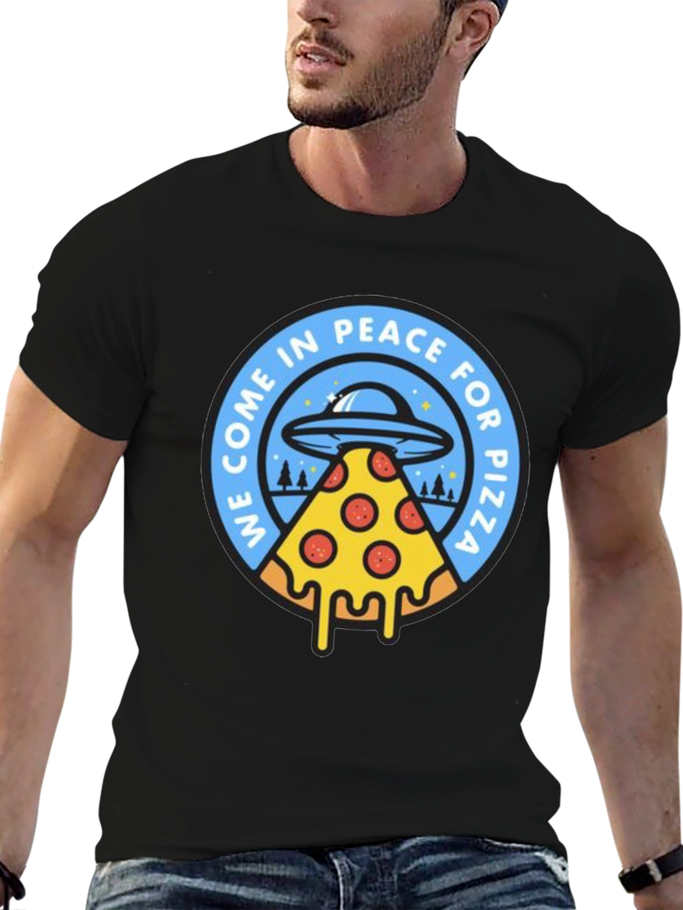 Peace For Pizza T-Shirt Funny Alien UFO Tee