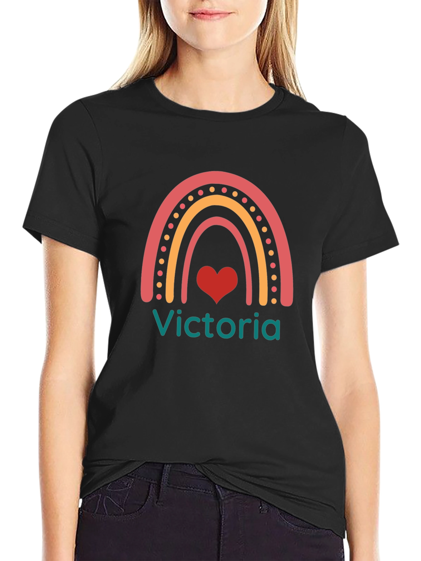 Victoria Rainbow Heart T-Shirt - Cute Personalized Tee
