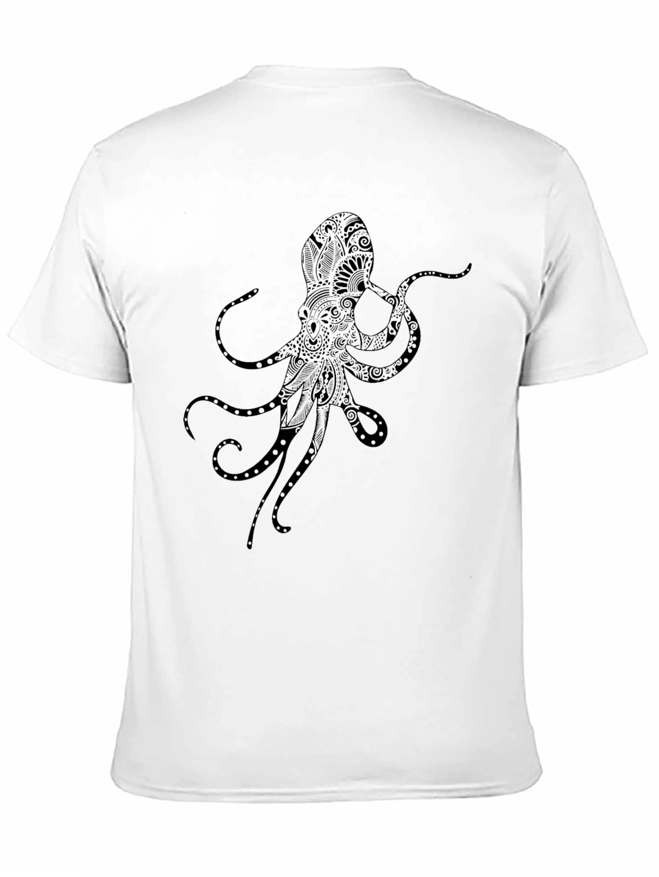Black Octopus Print Crew Neck Tee