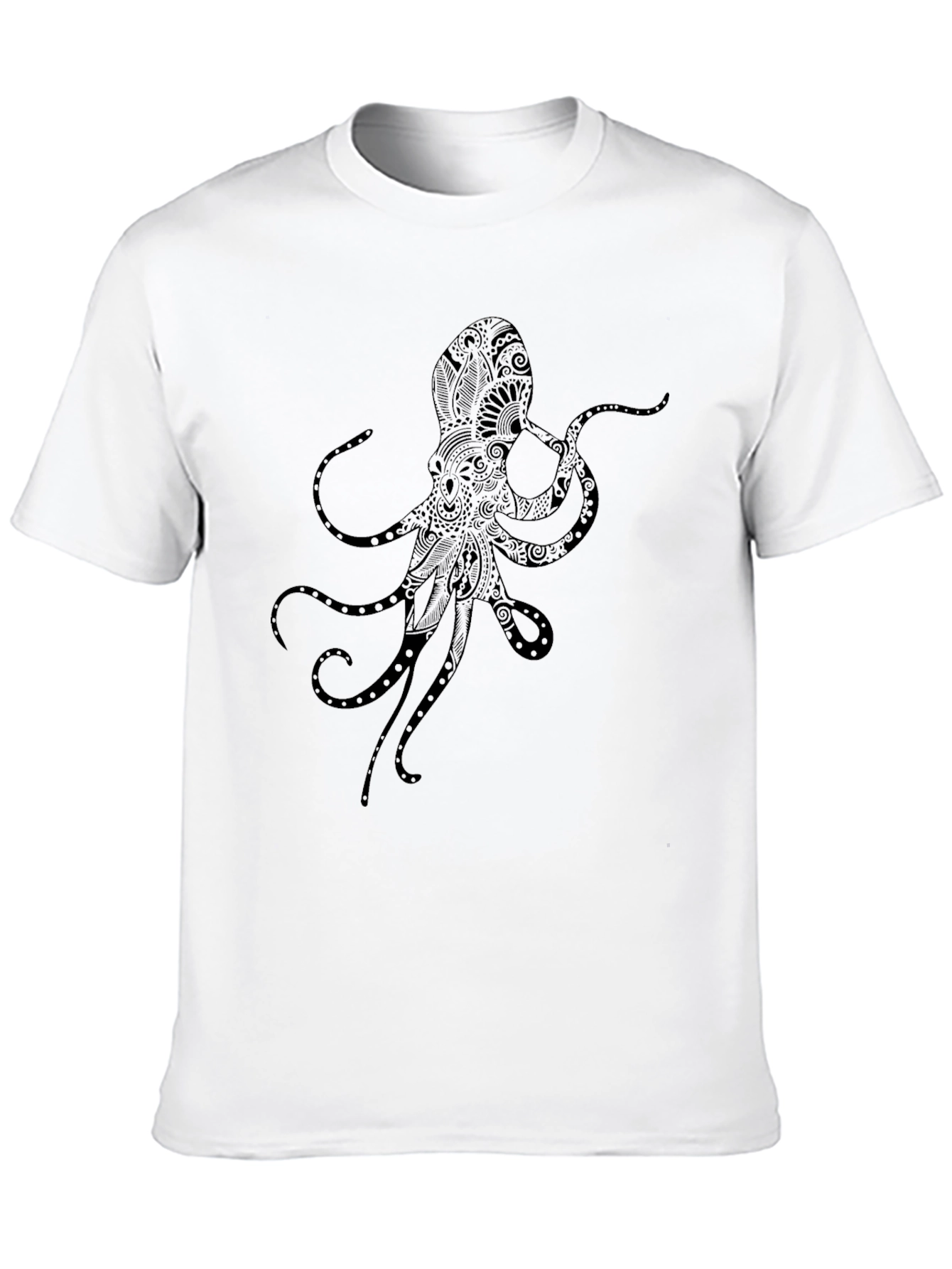 Black Octopus Print Crew Neck Tee