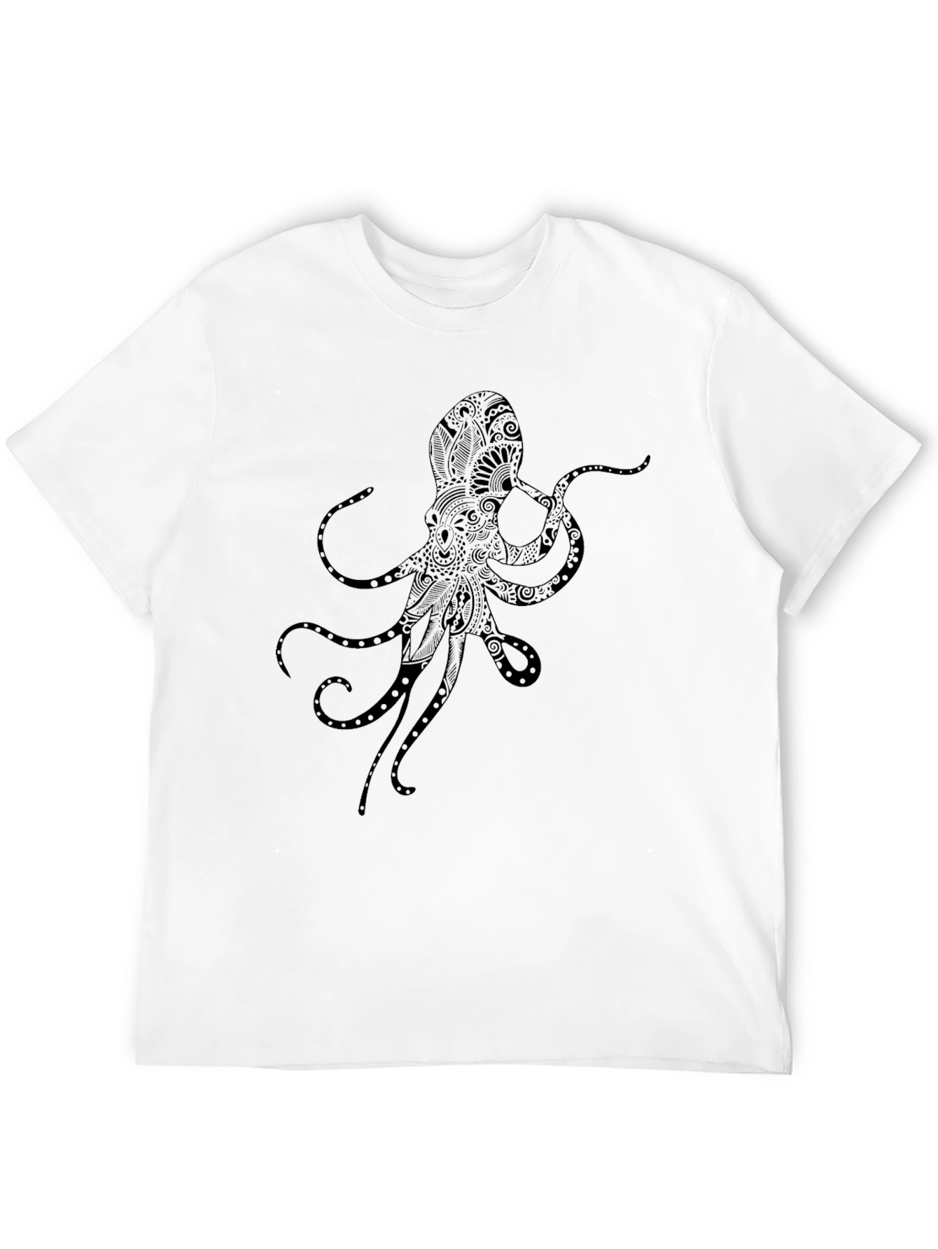 Black Octopus Print Crew Neck Tee