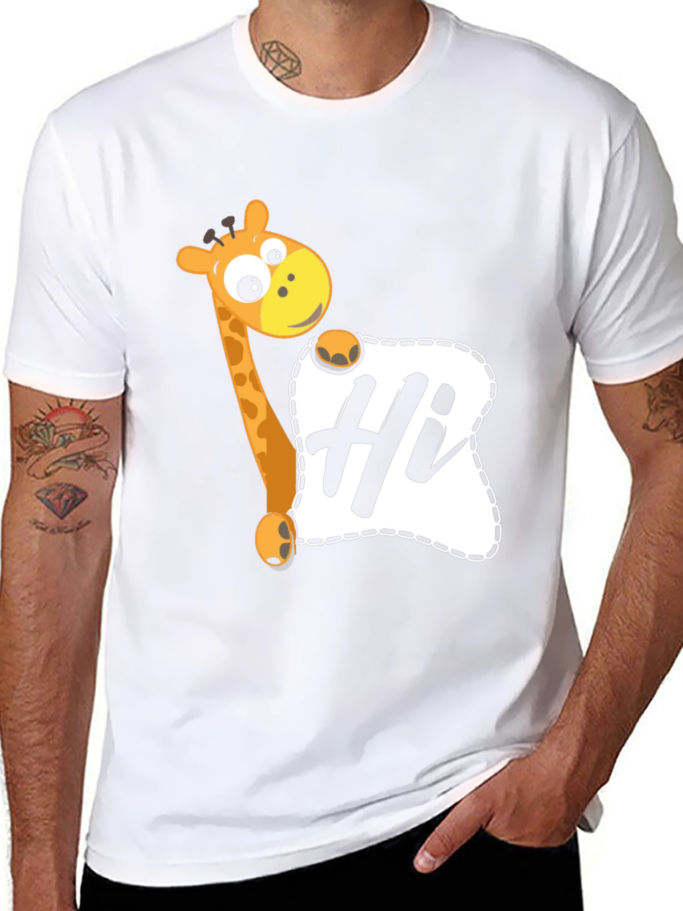 Giraffe Hi Graphic Tee - Casual Black T-Shirt