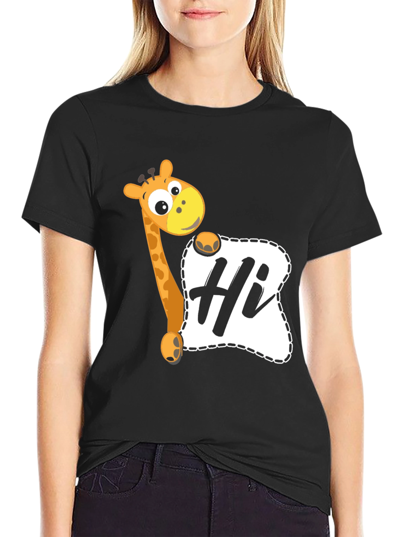 Giraffe Hi Graphic Tee - Casual Black T-Shirt