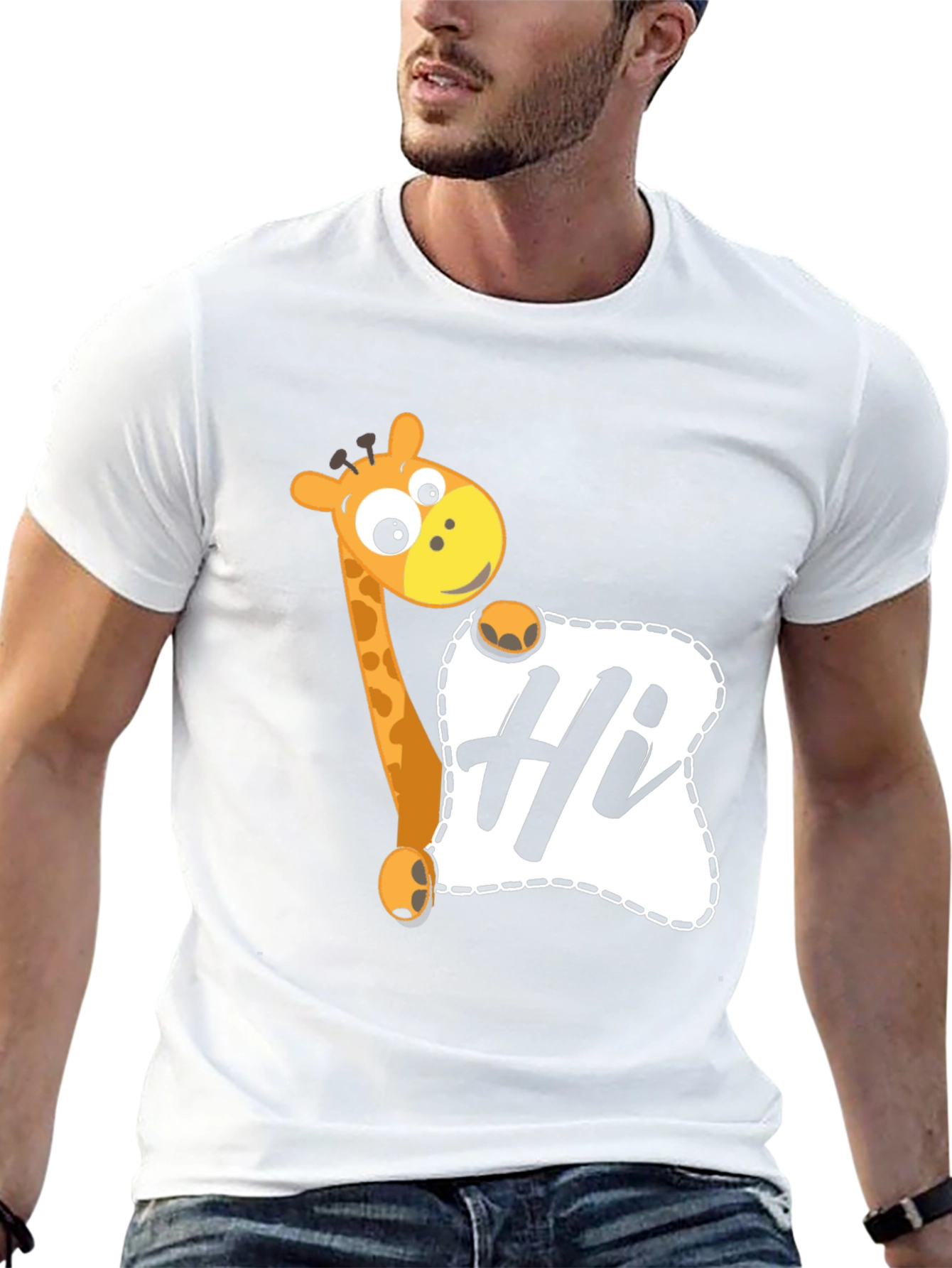 Giraffe Hi Graphic Tee - Casual Black T-Shirt