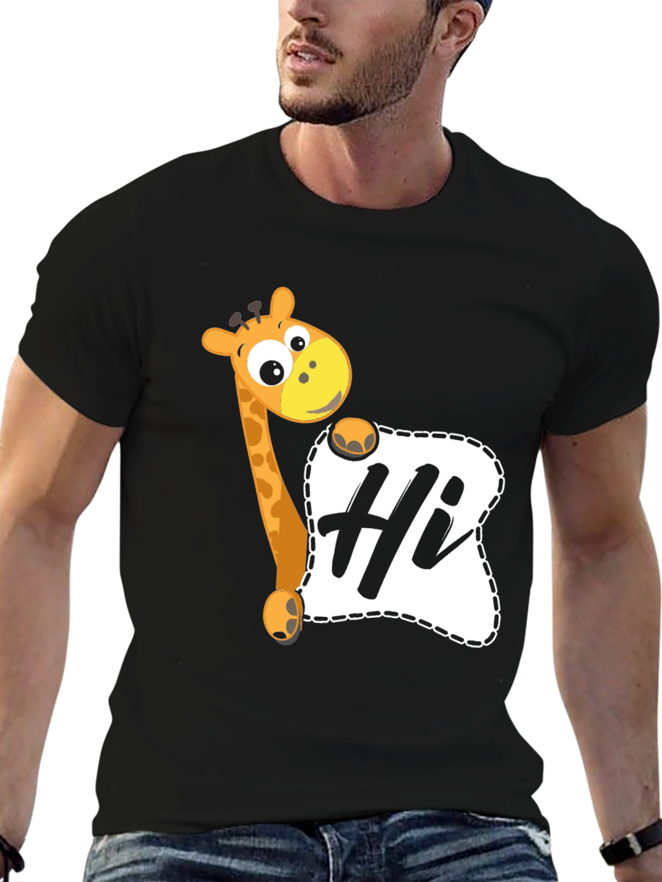Giraffe Hi Graphic Tee - Casual Black T-Shirt