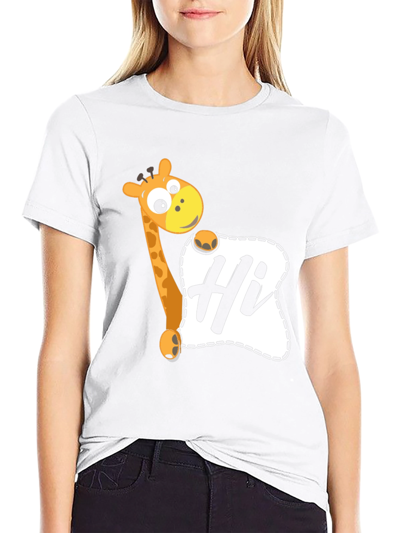 Giraffe Hi Graphic Tee - Casual Black T-Shirt