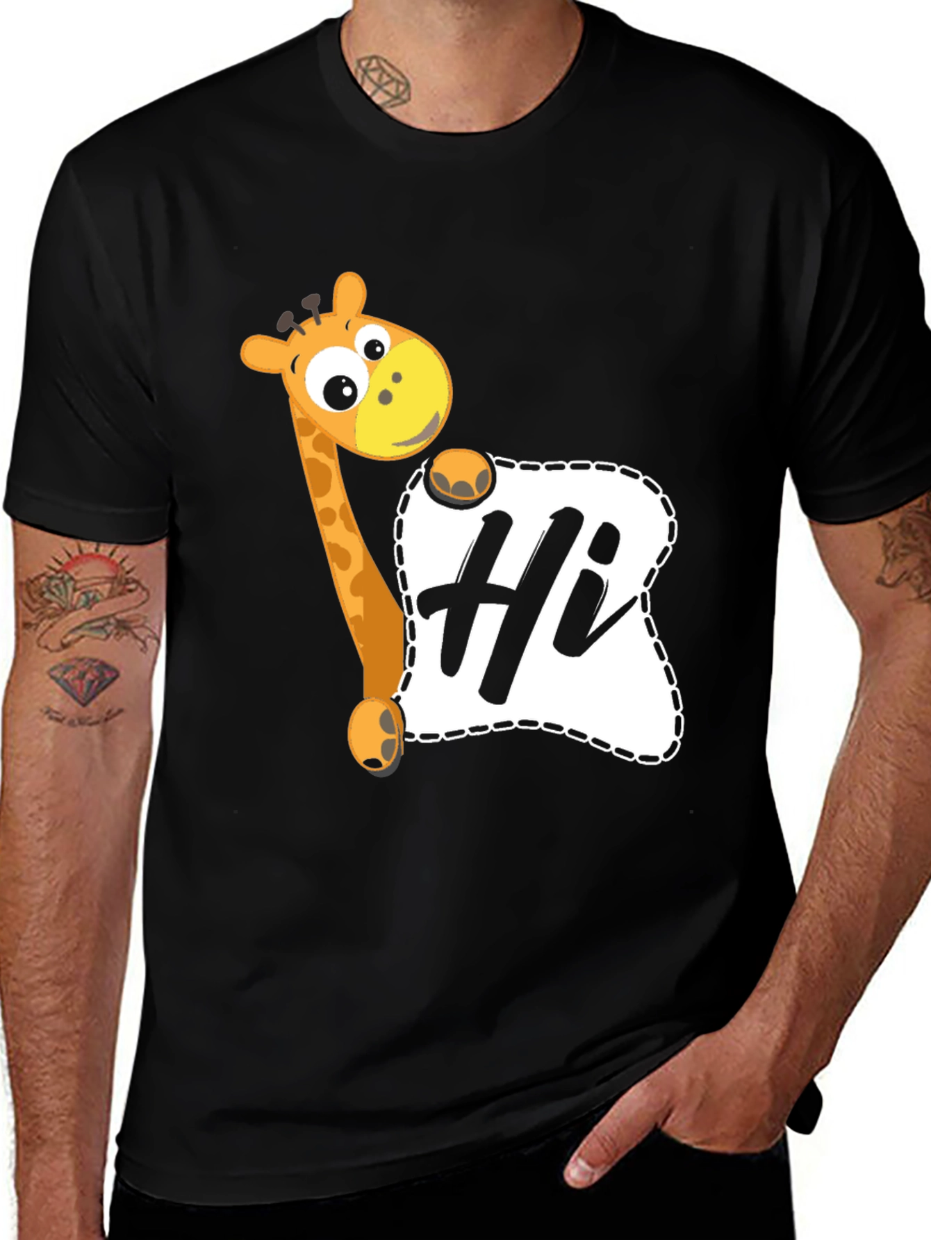 Giraffe Hi Graphic Tee - Casual Black T-Shirt