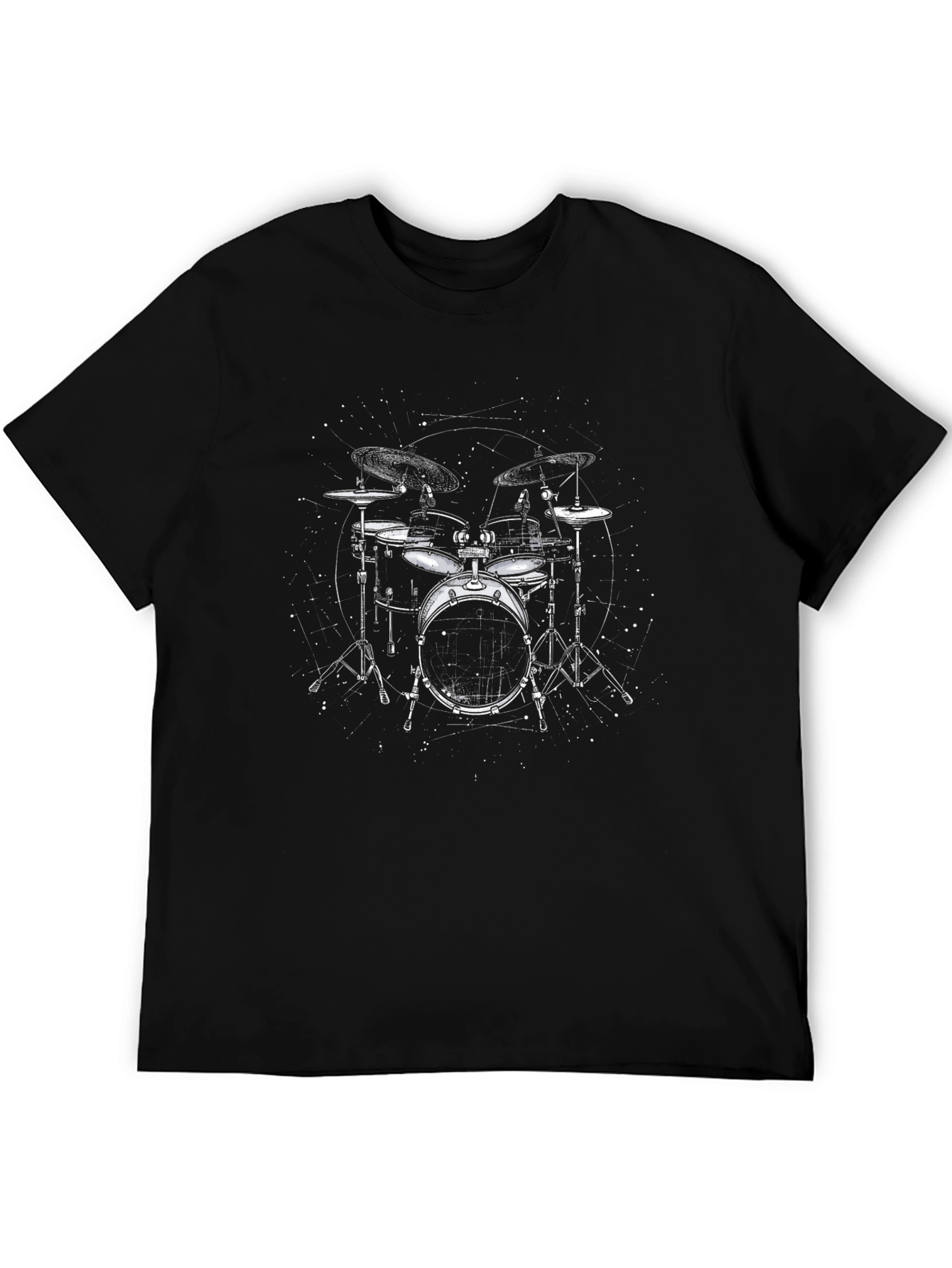 Drum Set Graphic Print Black T-Shirt