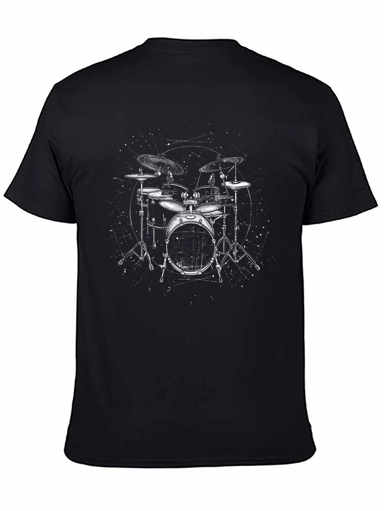 Drum Set Graphic Print Black T-Shirt