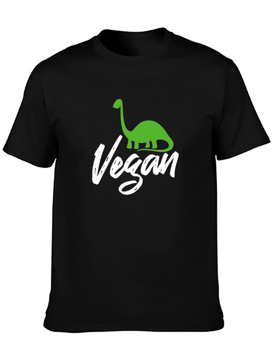 Vegan Dinosaur Graphic Tee - Black Cotton T-Shirt