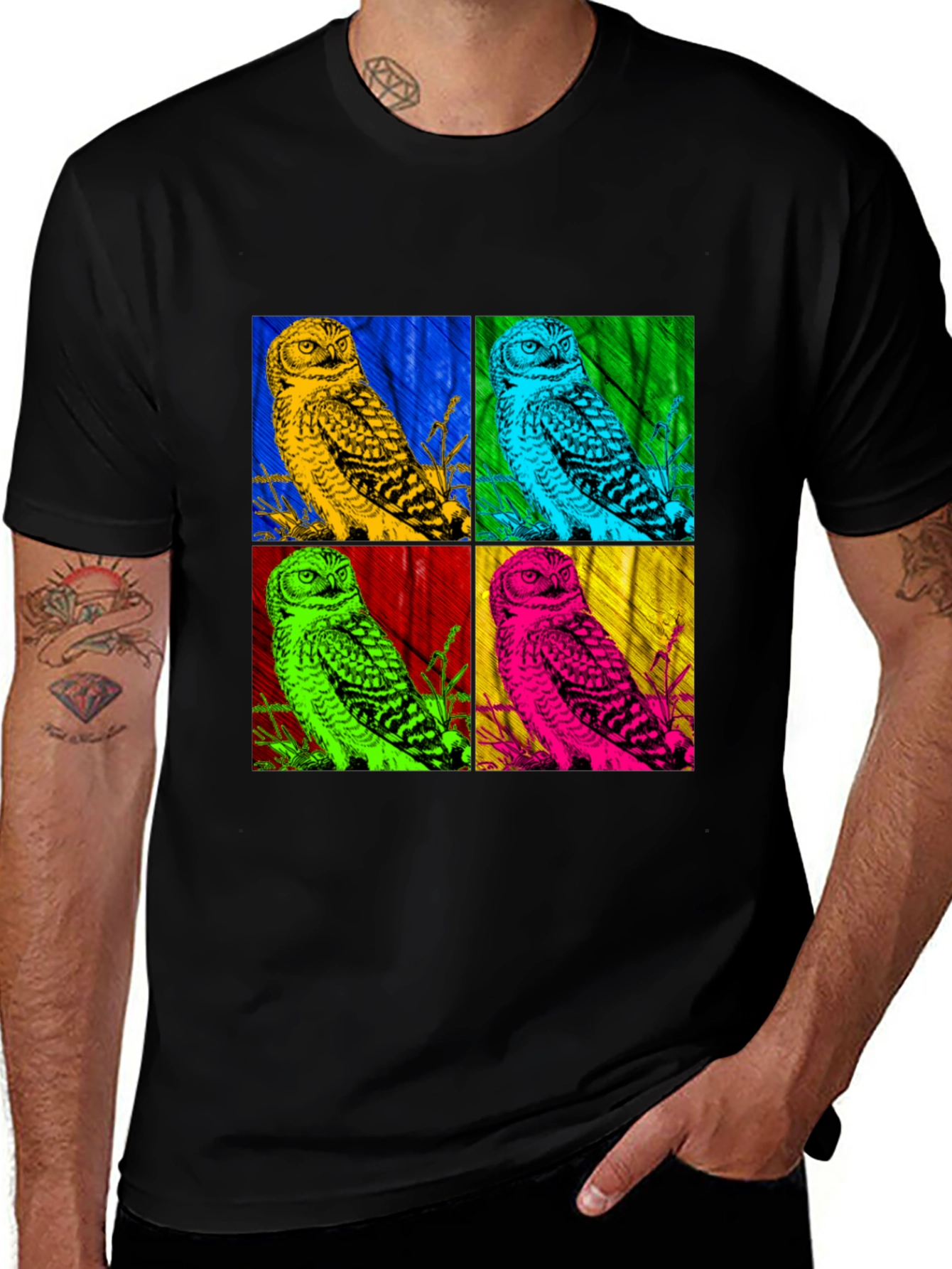 Pop Art Owl T-Shirt - Graphic Print Tee