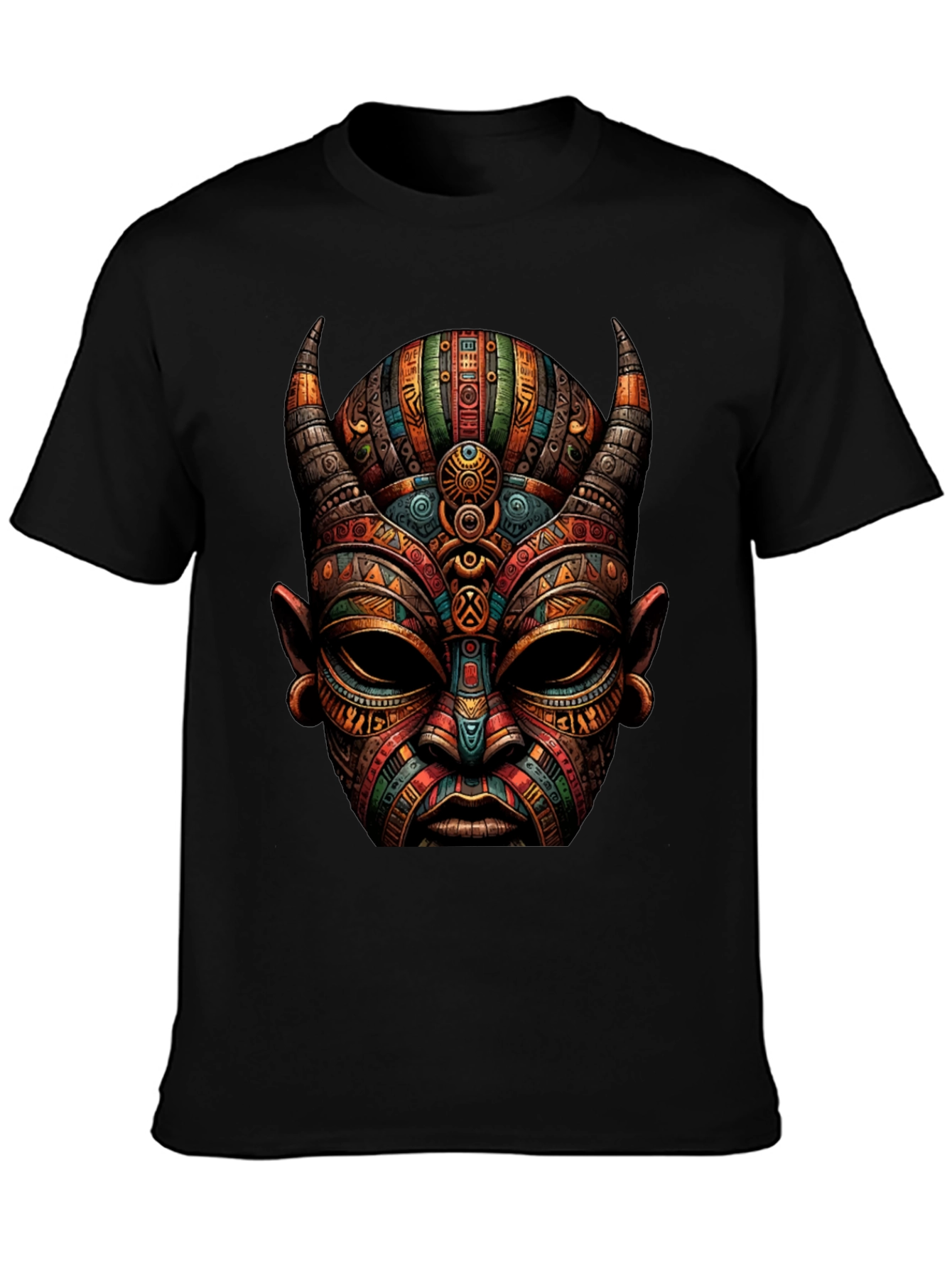 Tribal Mask Graphic Tee - Unique Design