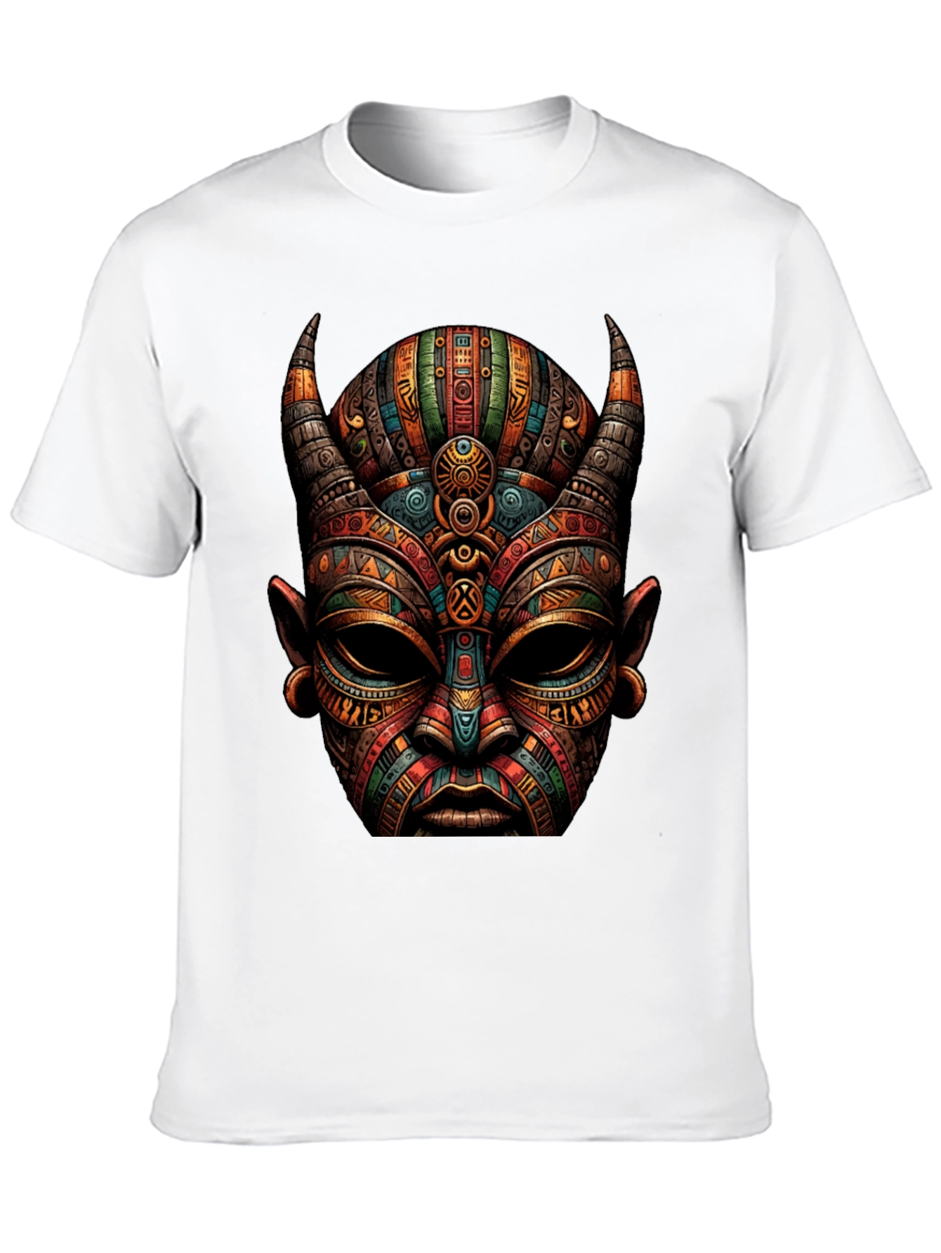 Tribal Mask Graphic Tee - Unique Design