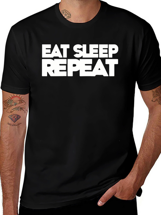 Eat Sleep Repeat Graphic Tee - Black Cotton T-Shirt
