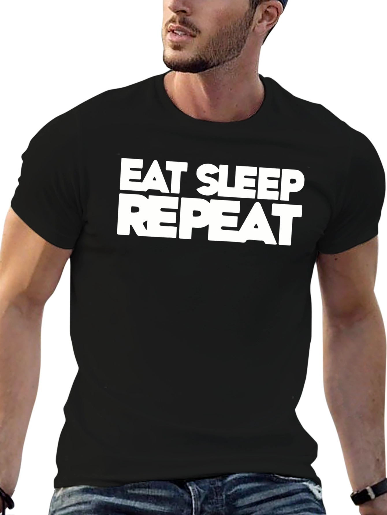 Eat Sleep Repeat Graphic Tee - Black Cotton T-Shirt