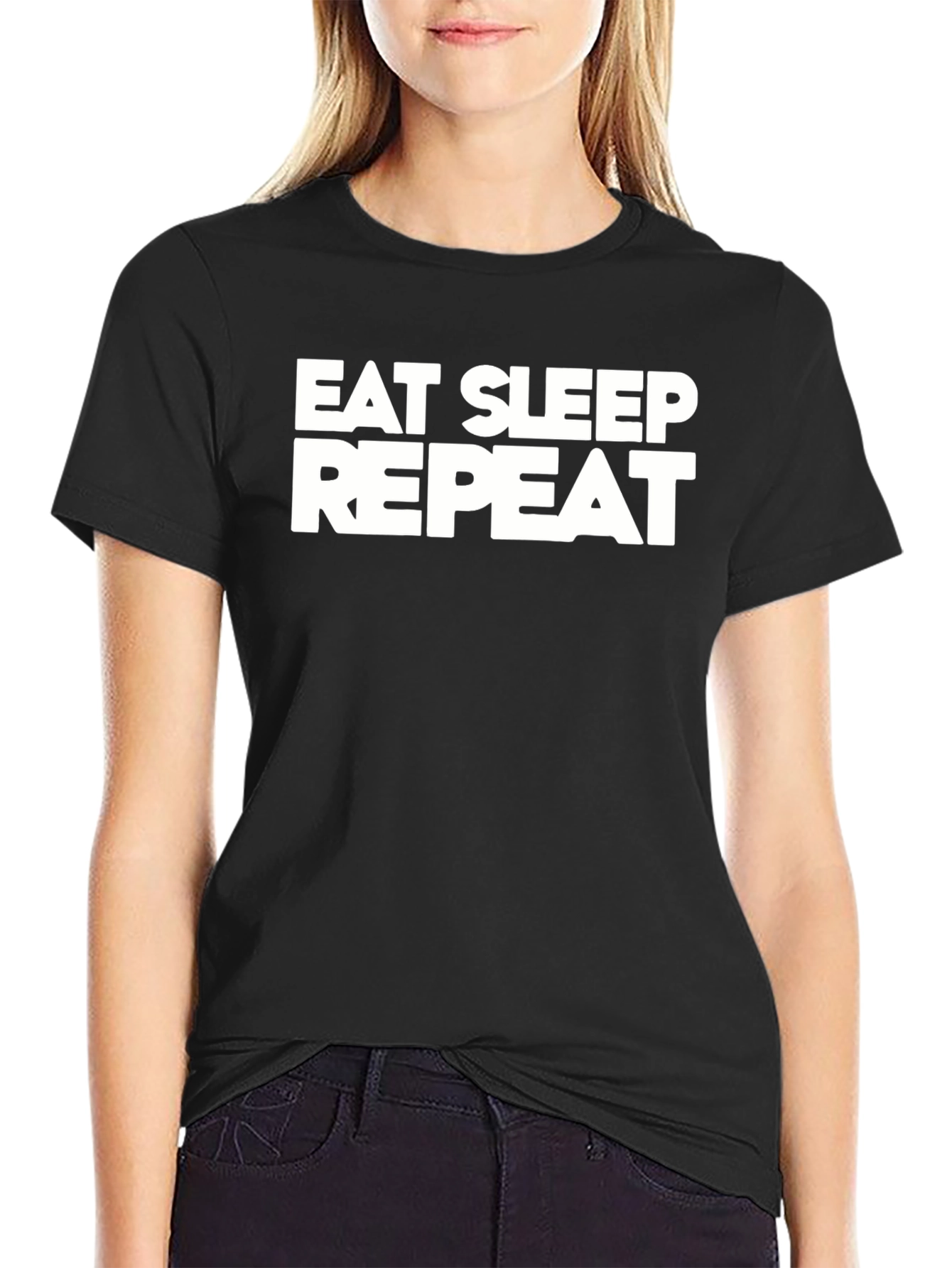 Eat Sleep Repeat Graphic Tee - Black Cotton T-Shirt