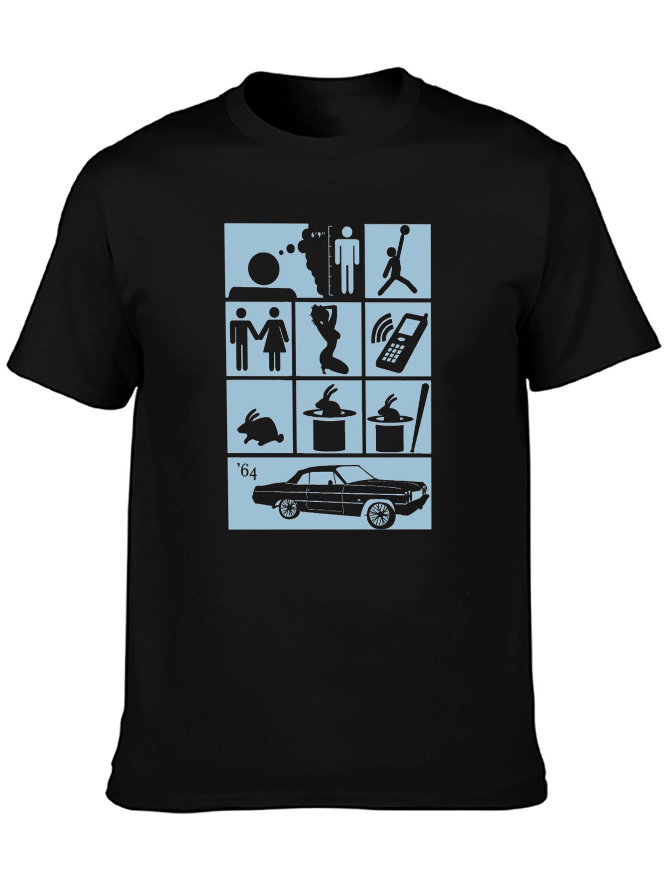 Black T-Shirt with Pop Culture Icon Grid Design