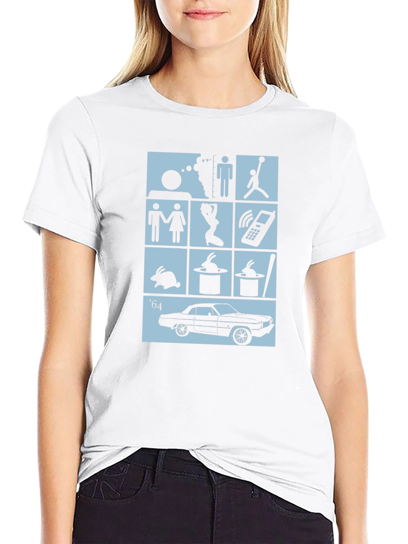 Black T-Shirt with Pop Culture Icon Grid Design